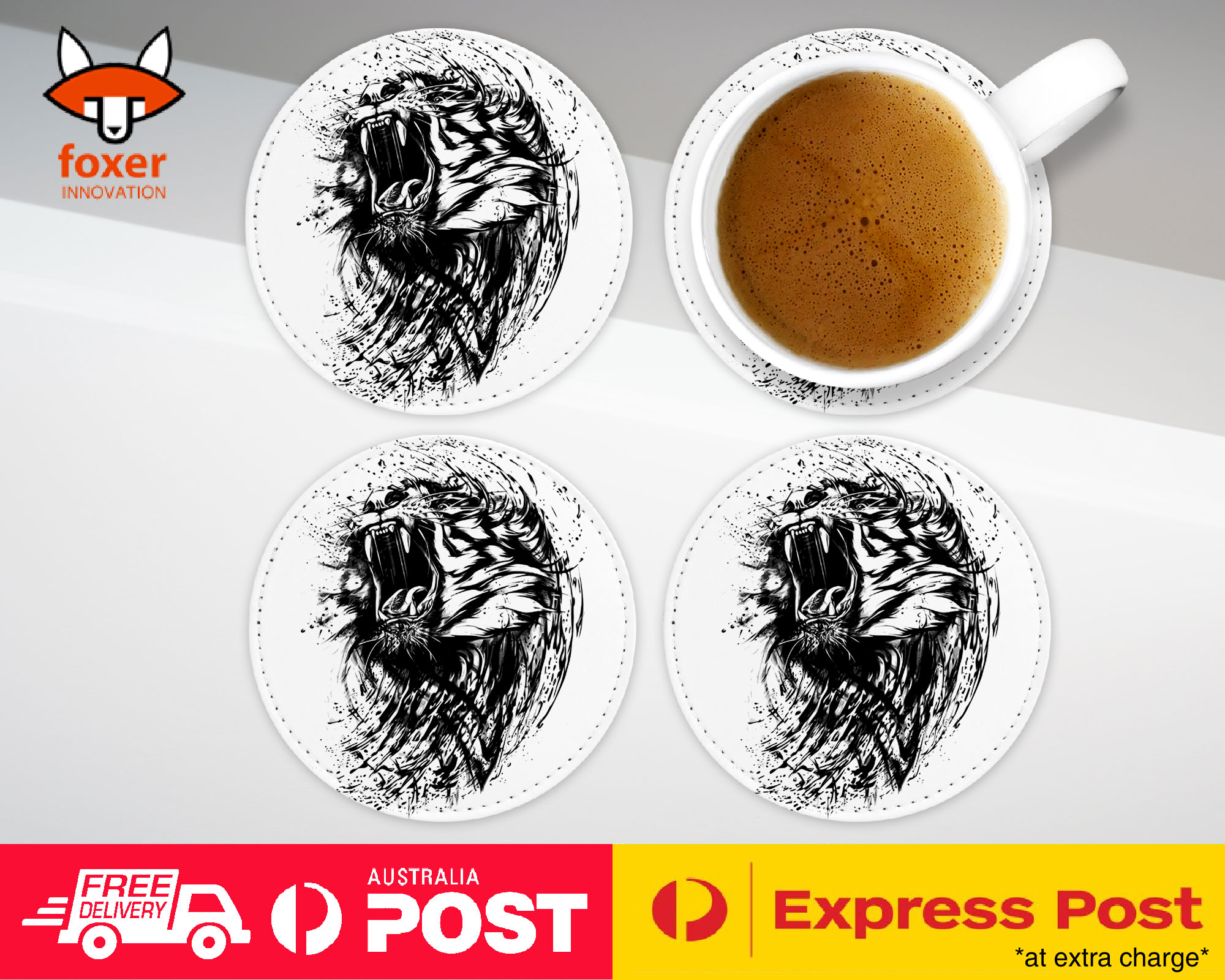 COASTER COFFEE DRINKING MAT|TIGER SKETCH DRAWING ART
