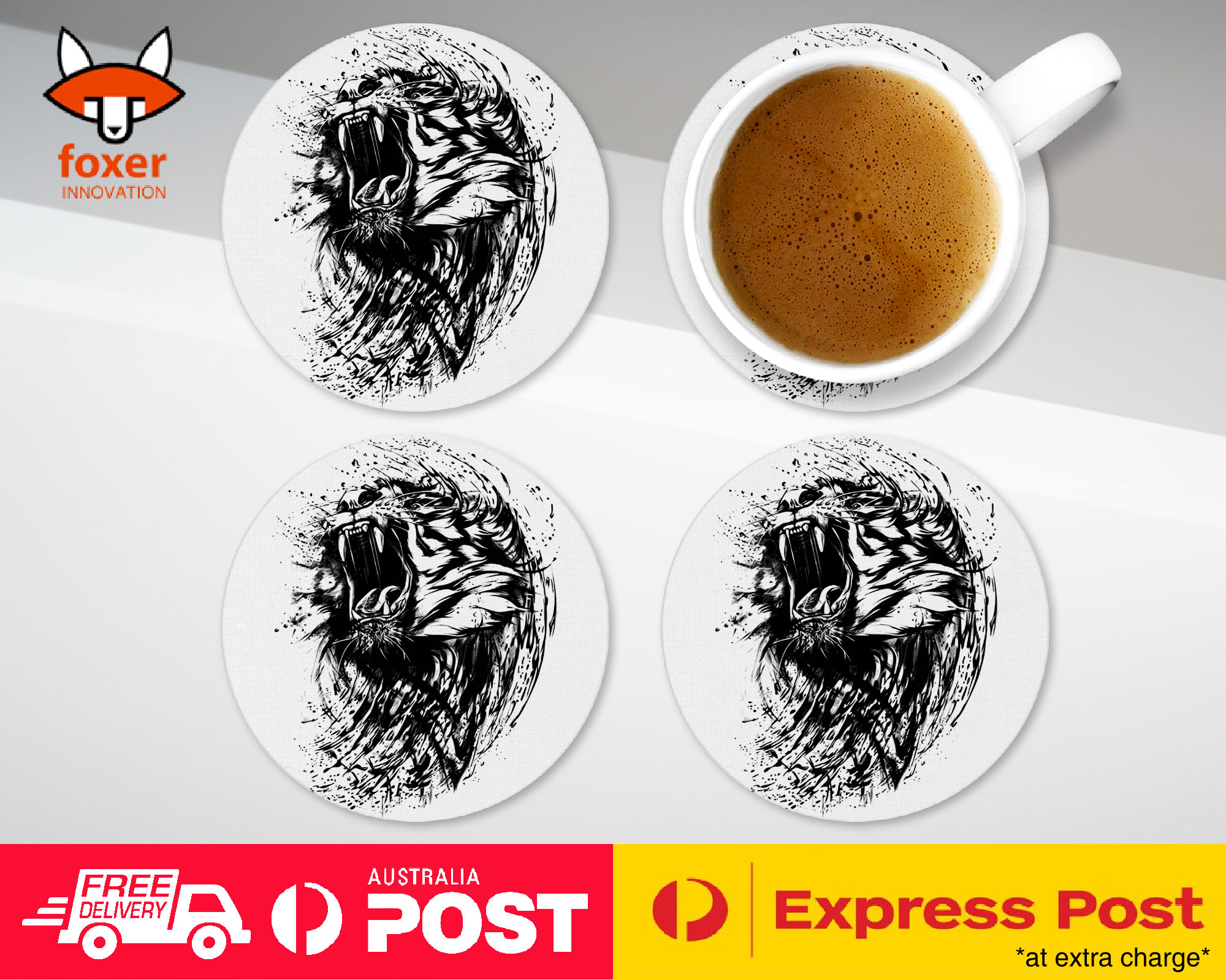 COASTER COFFEE DRINKING MAT|TIGER SKETCH DRAWING ART