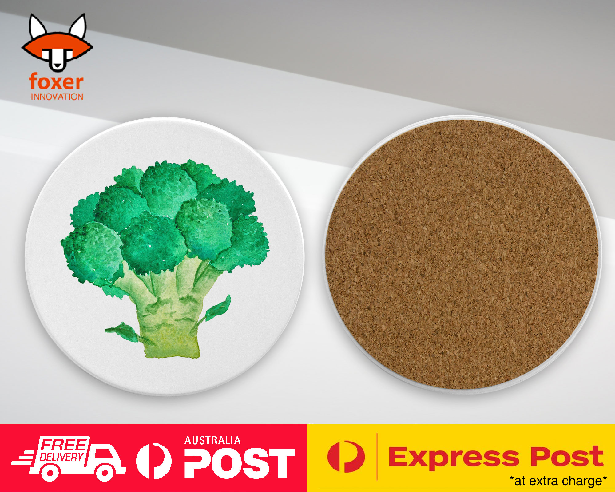 COASTER COFFEE DRINKING MAT|WATERCOLOR BROCCOLI VEGETABLE