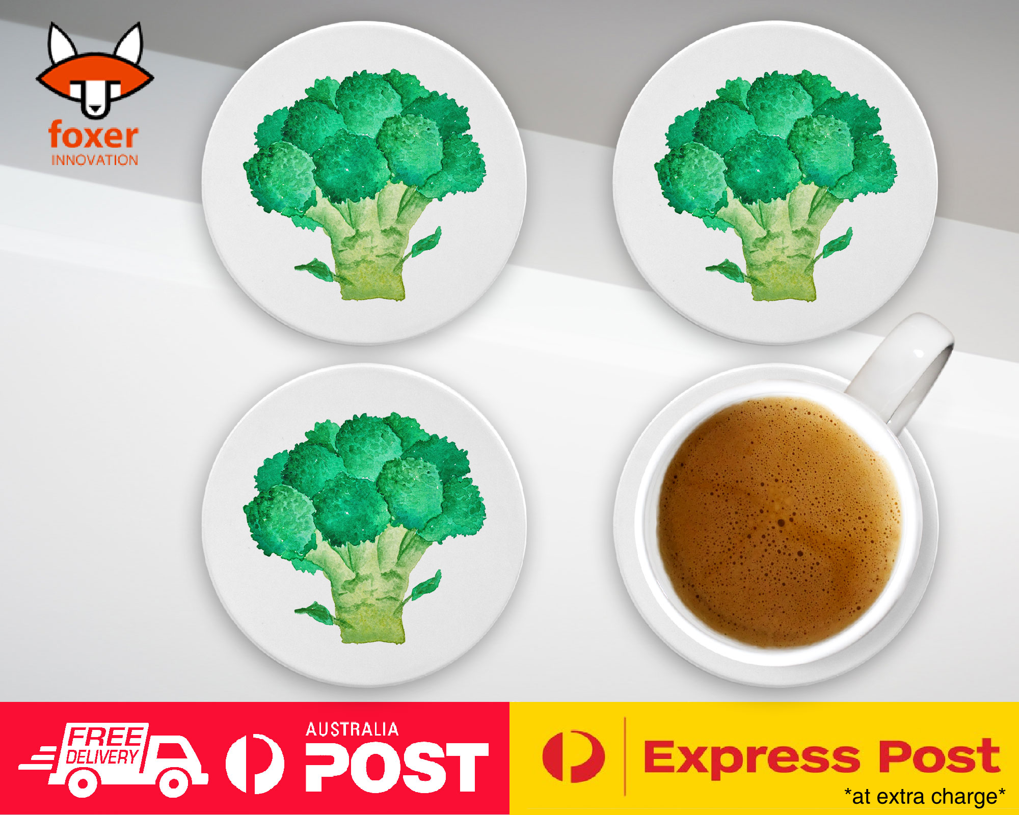 COASTER COFFEE DRINKING MAT|WATERCOLOR BROCCOLI VEGETABLE