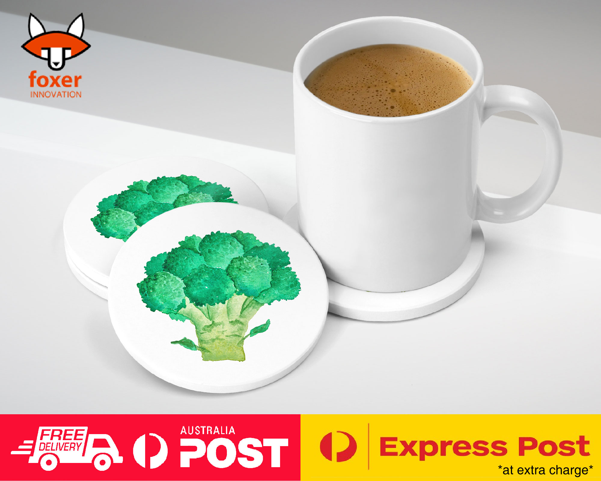 COASTER COFFEE DRINKING MAT|WATERCOLOR BROCCOLI VEGETABLE