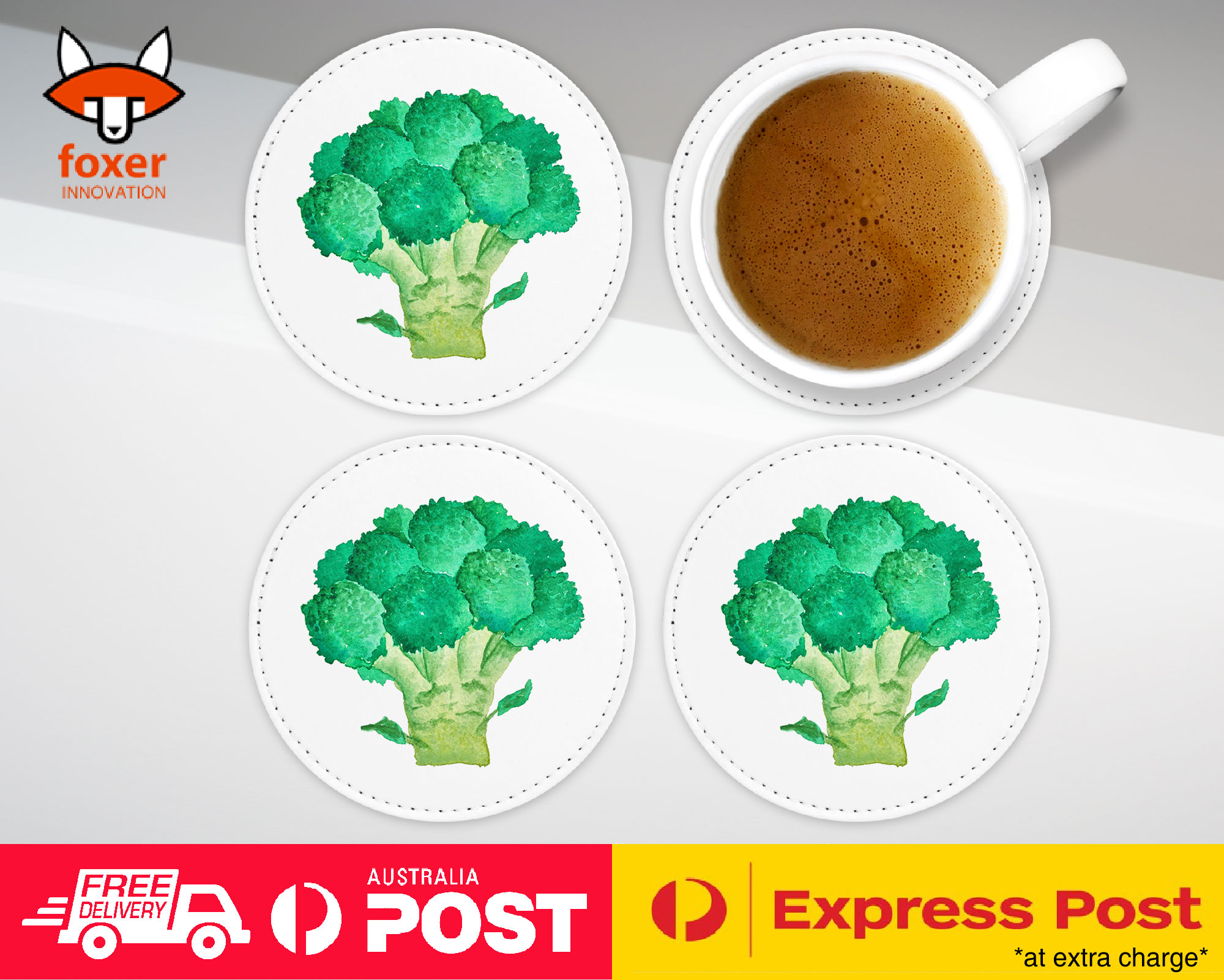 COASTER COFFEE DRINKING MAT|WATERCOLOR BROCCOLI VEGETABLE