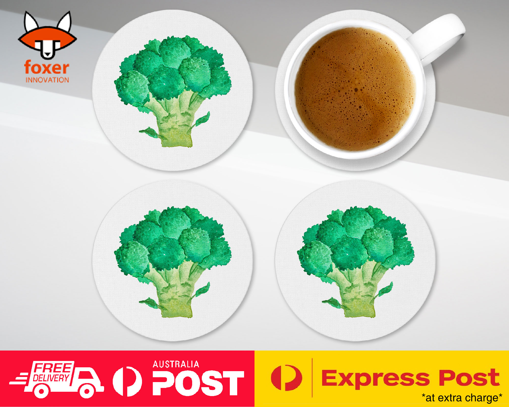 COASTER COFFEE DRINKING MAT|WATERCOLOR BROCCOLI VEGETABLE
