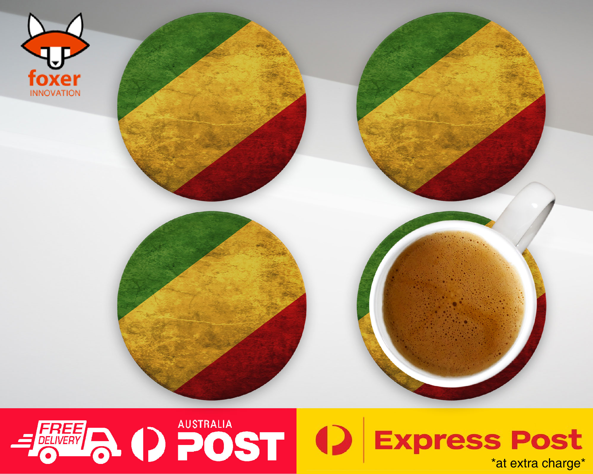 COASTER COFFEE DRINKING MAT|CONGO COUNTRY FLAG #2