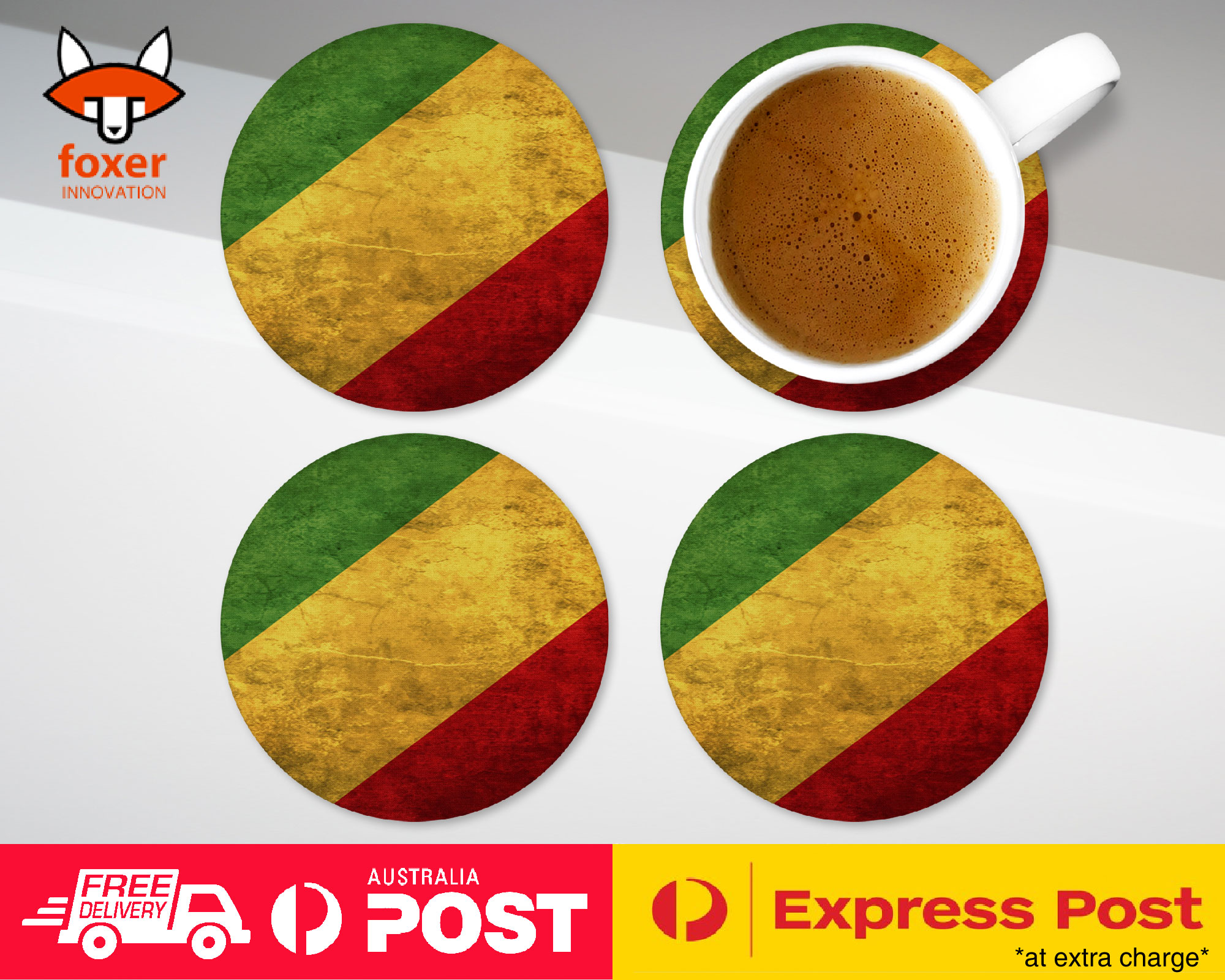 COASTER COFFEE DRINKING MAT|CONGO COUNTRY FLAG #2