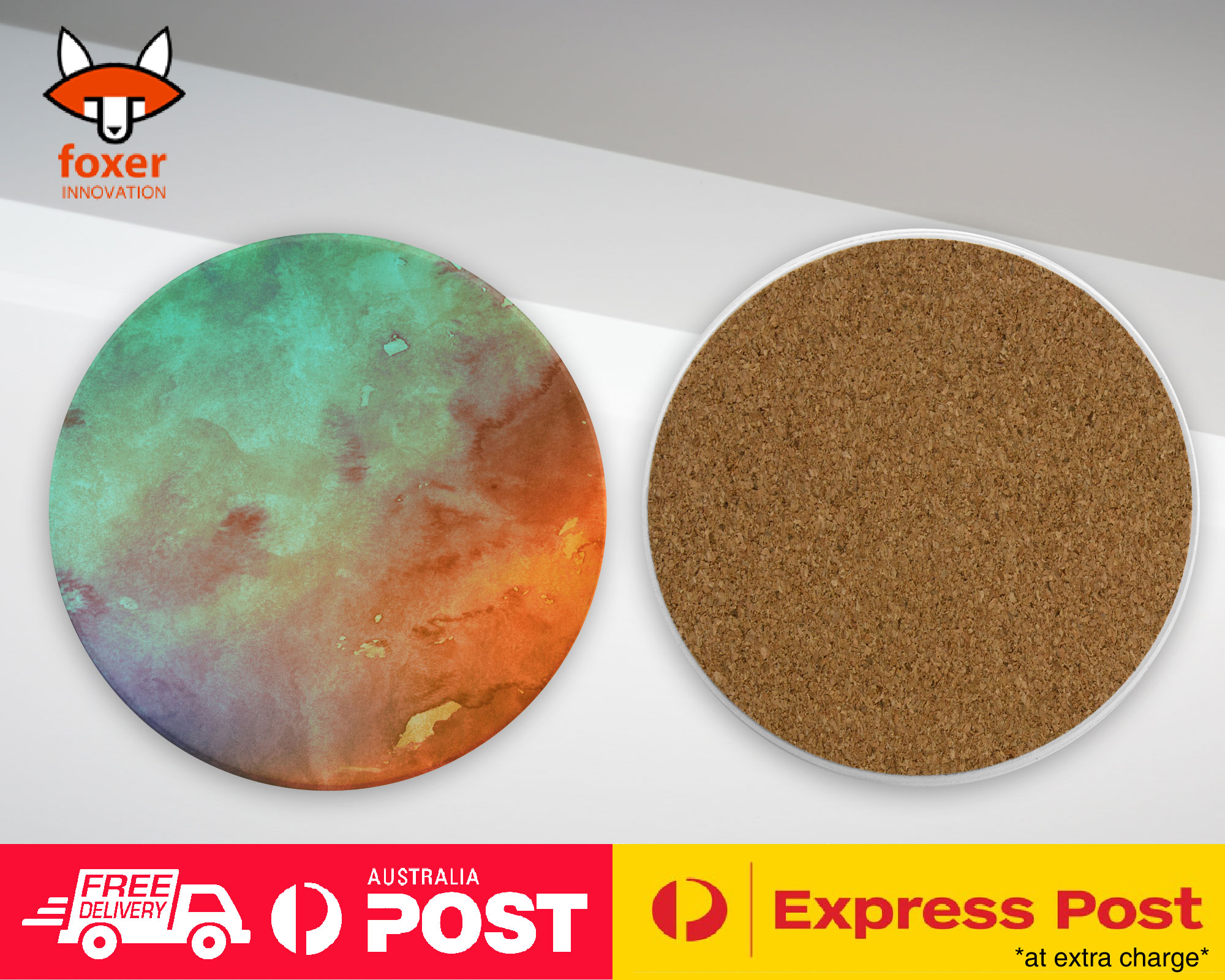 COASTER COFFEE DRINKING MAT|ORANGE TEAL WATERCOLOR 26