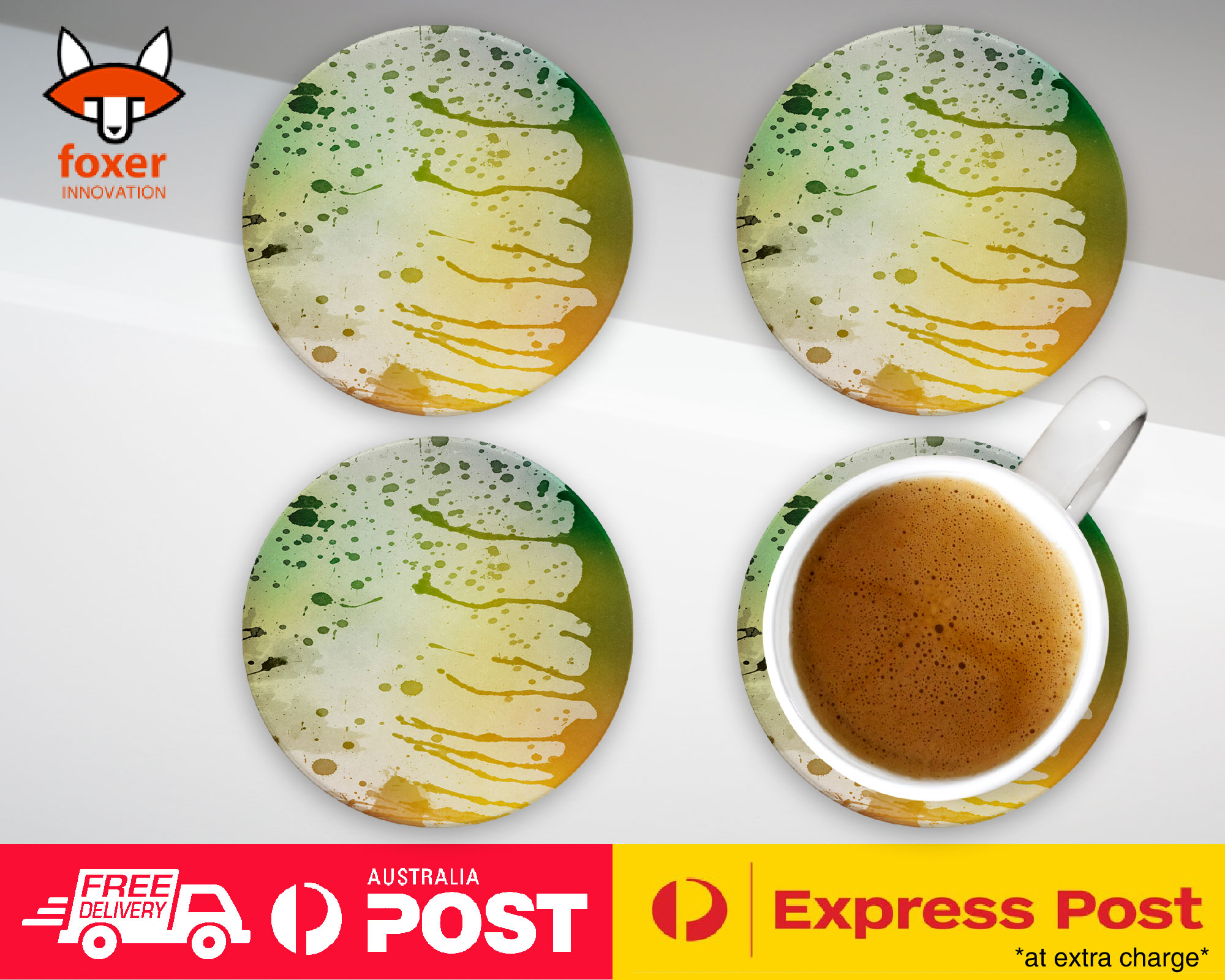 COASTER COFFEE DRINKING MAT|GREEN WATERCOLOR 91