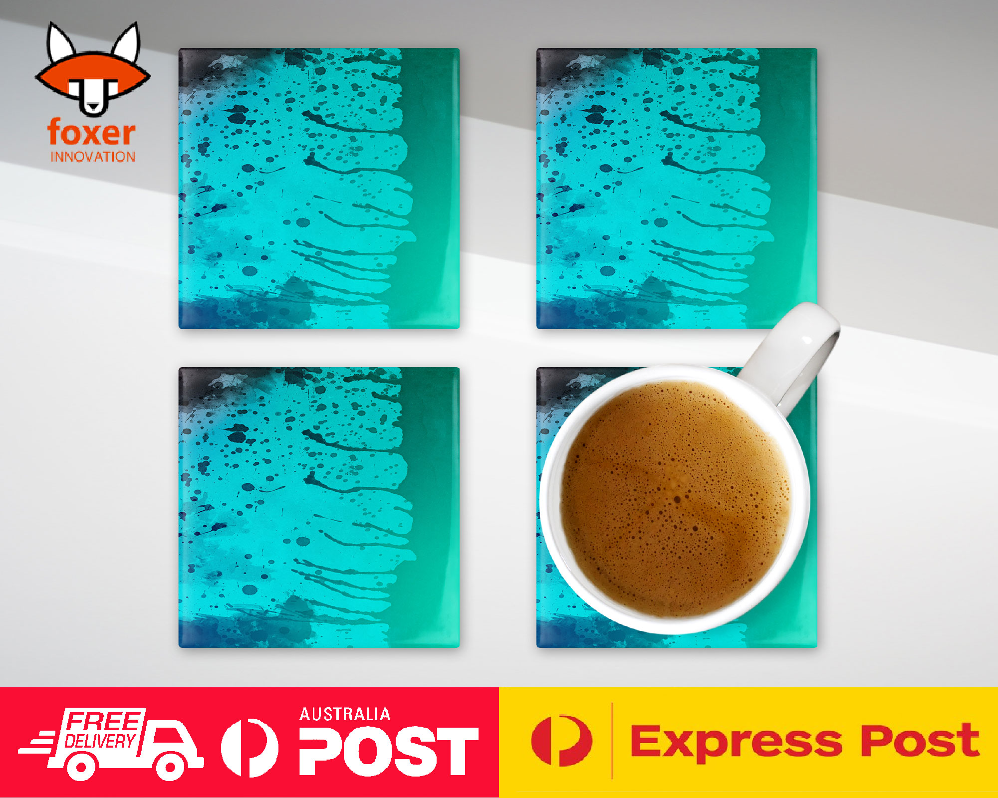 COASTER COFFEE DRINKING MAT|BLUE TEAL WATERCOLOR 92 - Foto 19 di 21