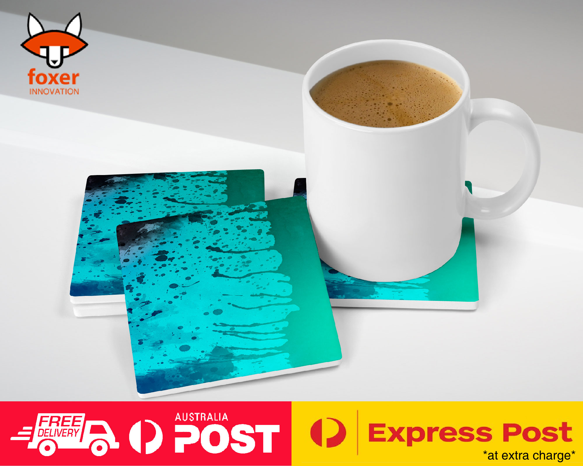 COASTER COFFEE DRINKING MAT|BLUE TEAL WATERCOLOR 92 - Foto 20 di 21
