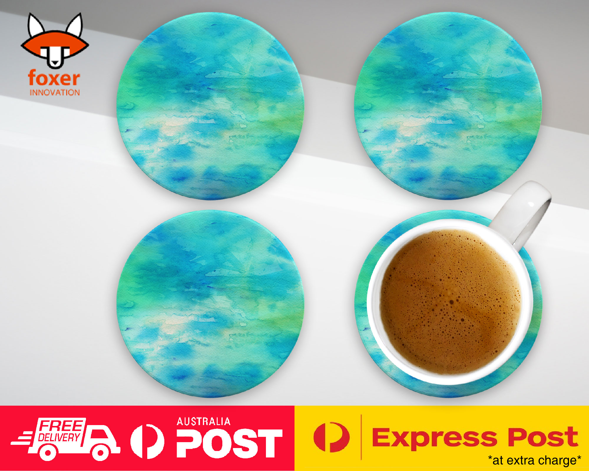 COASTER COFFEE DRINKING MAT|LIGHT BLUE WATERCOLOR 106 - Picture 9 of 21