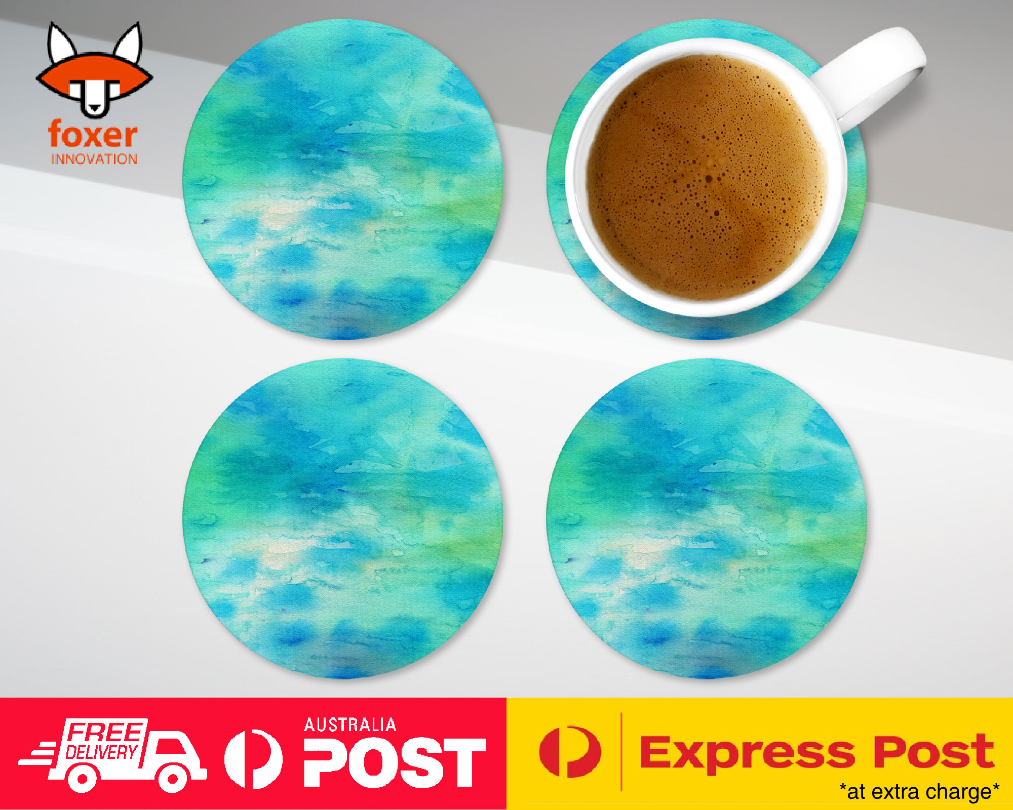 COASTER COFFEE DRINKING MAT|LIGHT BLUE WATERCOLOR 106 - Picture 3 of 21