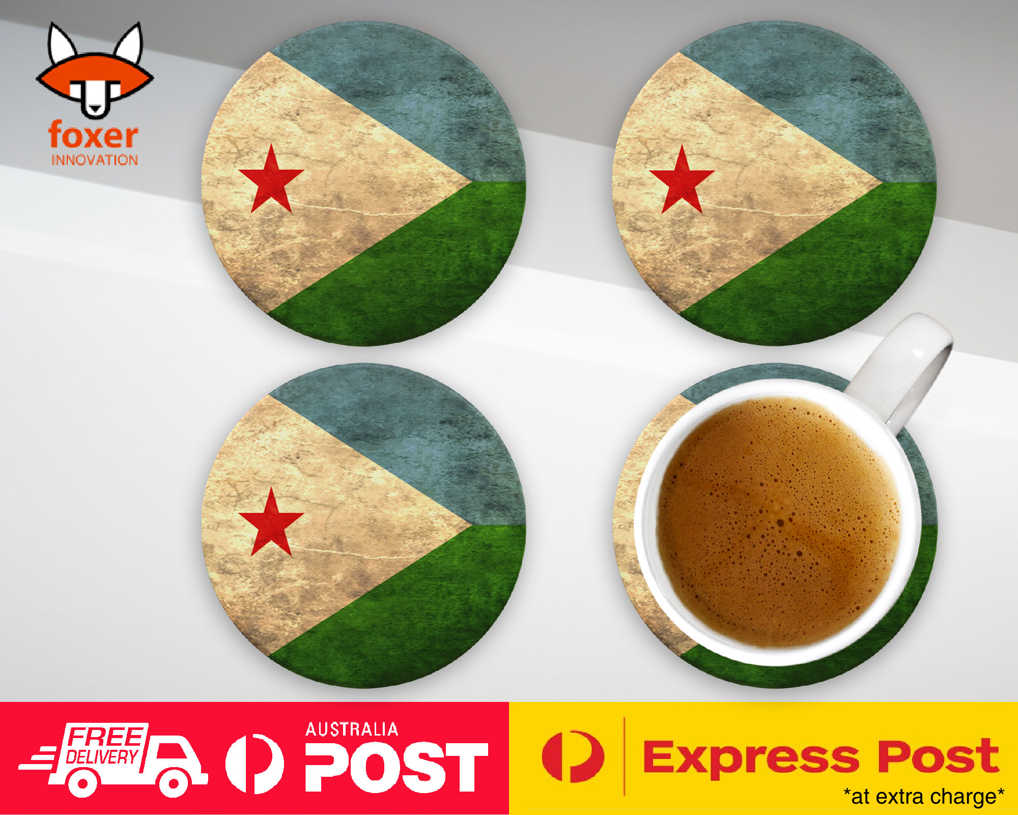 COASTER COFFEE DRINKING MAT|DJIBOUTI COUNTRY FLAG 40