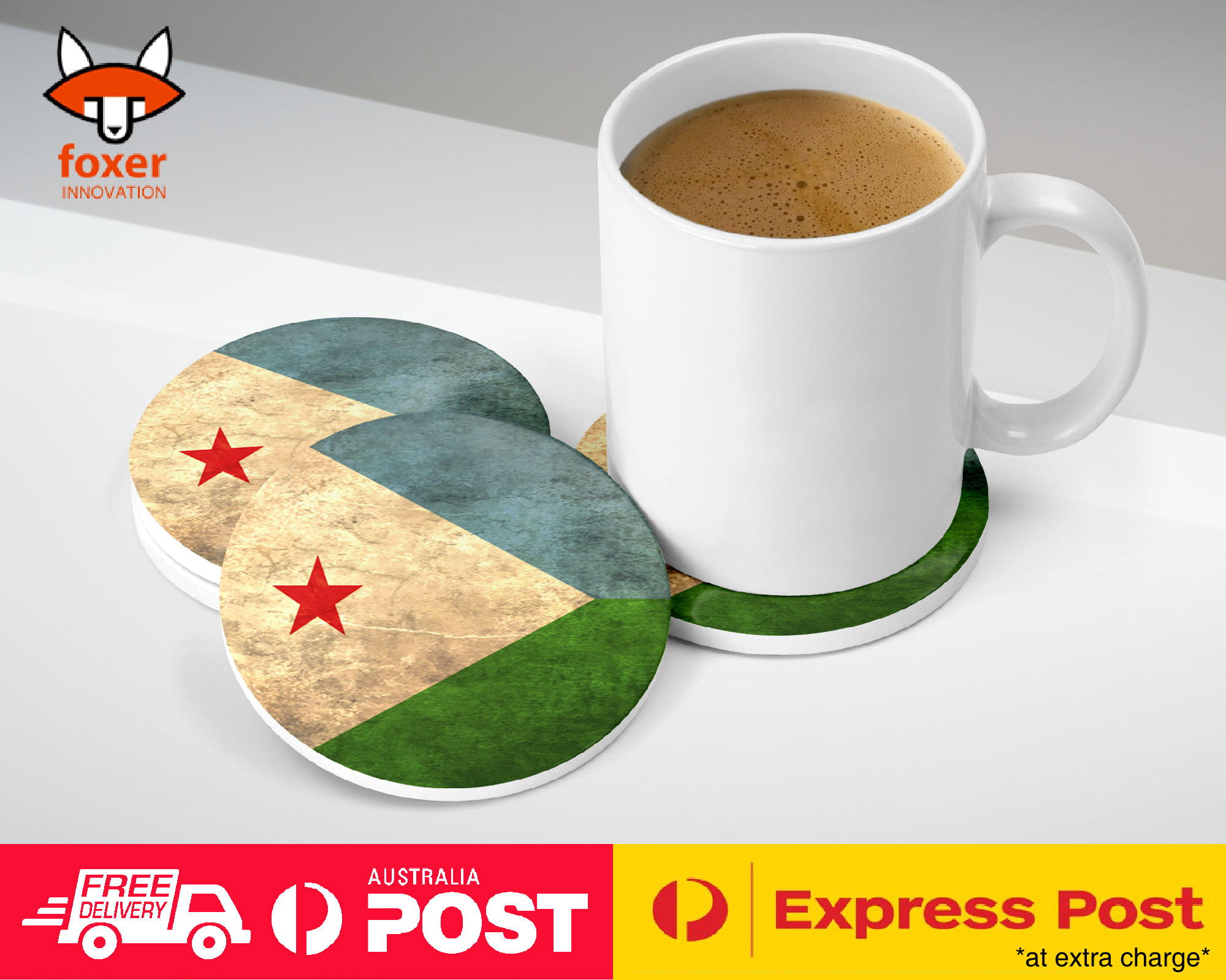 COASTER COFFEE DRINKING MAT|DJIBOUTI COUNTRY FLAG 40