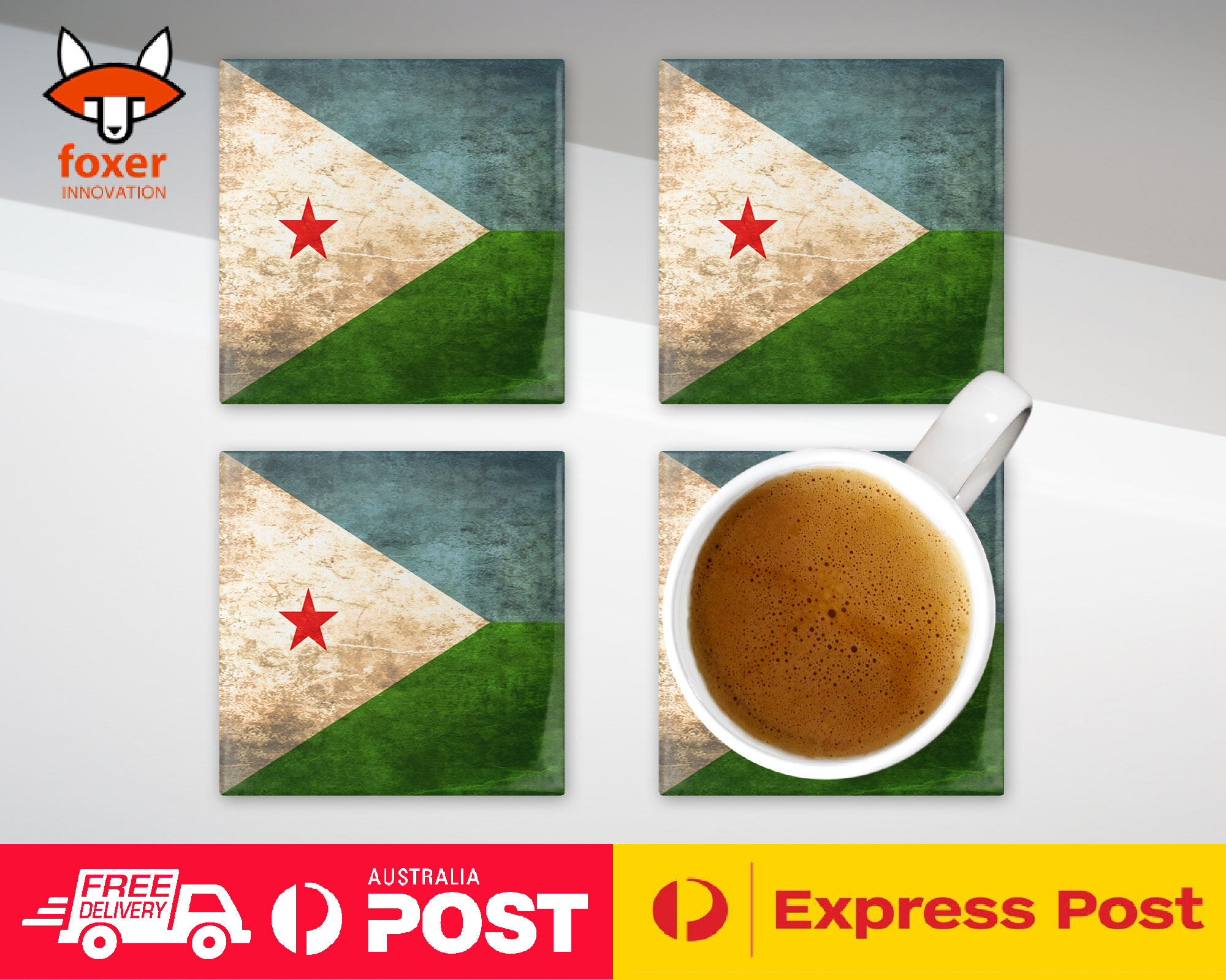 COASTER COFFEE DRINKING MAT|DJIBOUTI COUNTRY FLAG 40