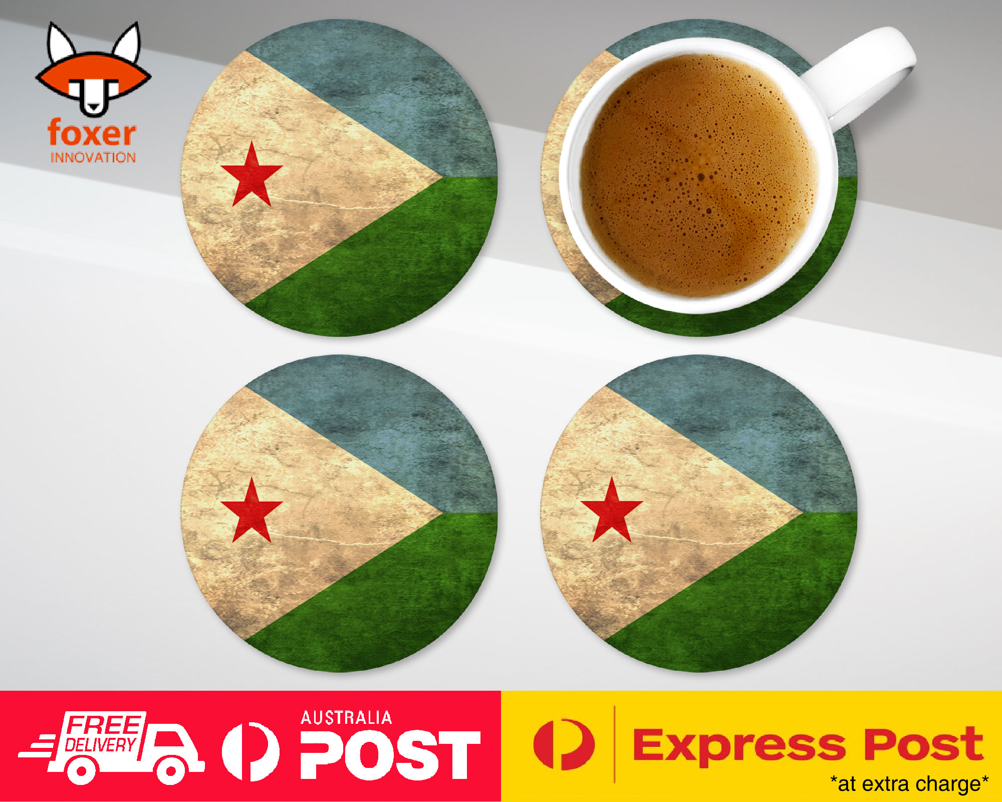 COASTER COFFEE DRINKING MAT|DJIBOUTI COUNTRY FLAG 40