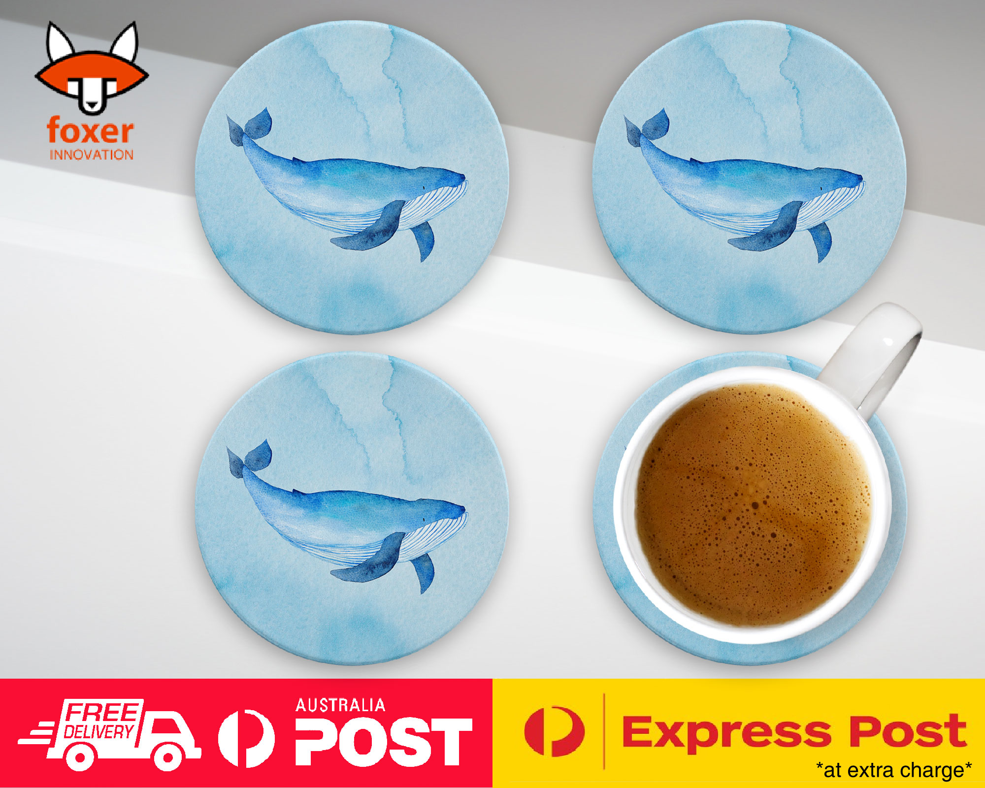 COASTER COFFEE DRINKING MAT|WATERCOLOR WHALE