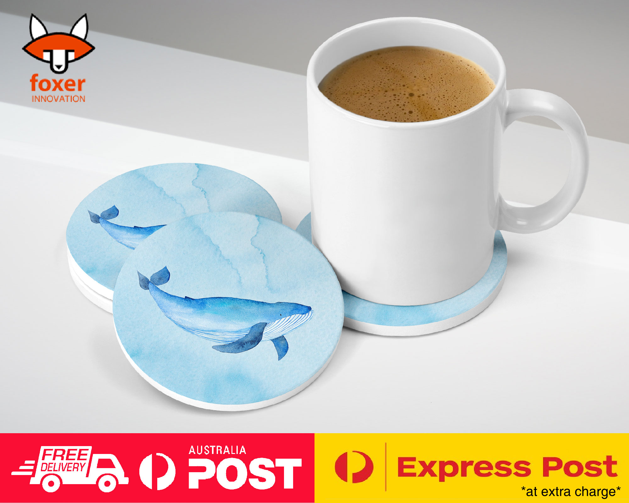 COASTER COFFEE DRINKING MAT|WATERCOLOR WHALE