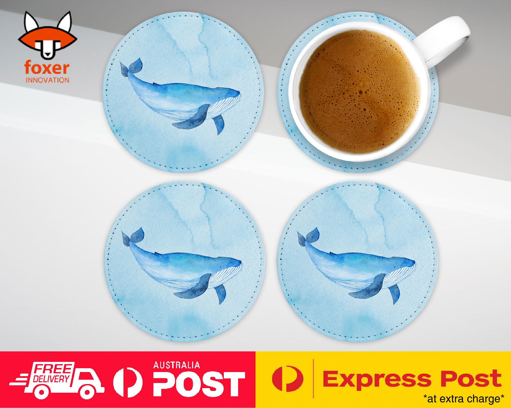 COASTER COFFEE DRINKING MAT|WATERCOLOR WHALE