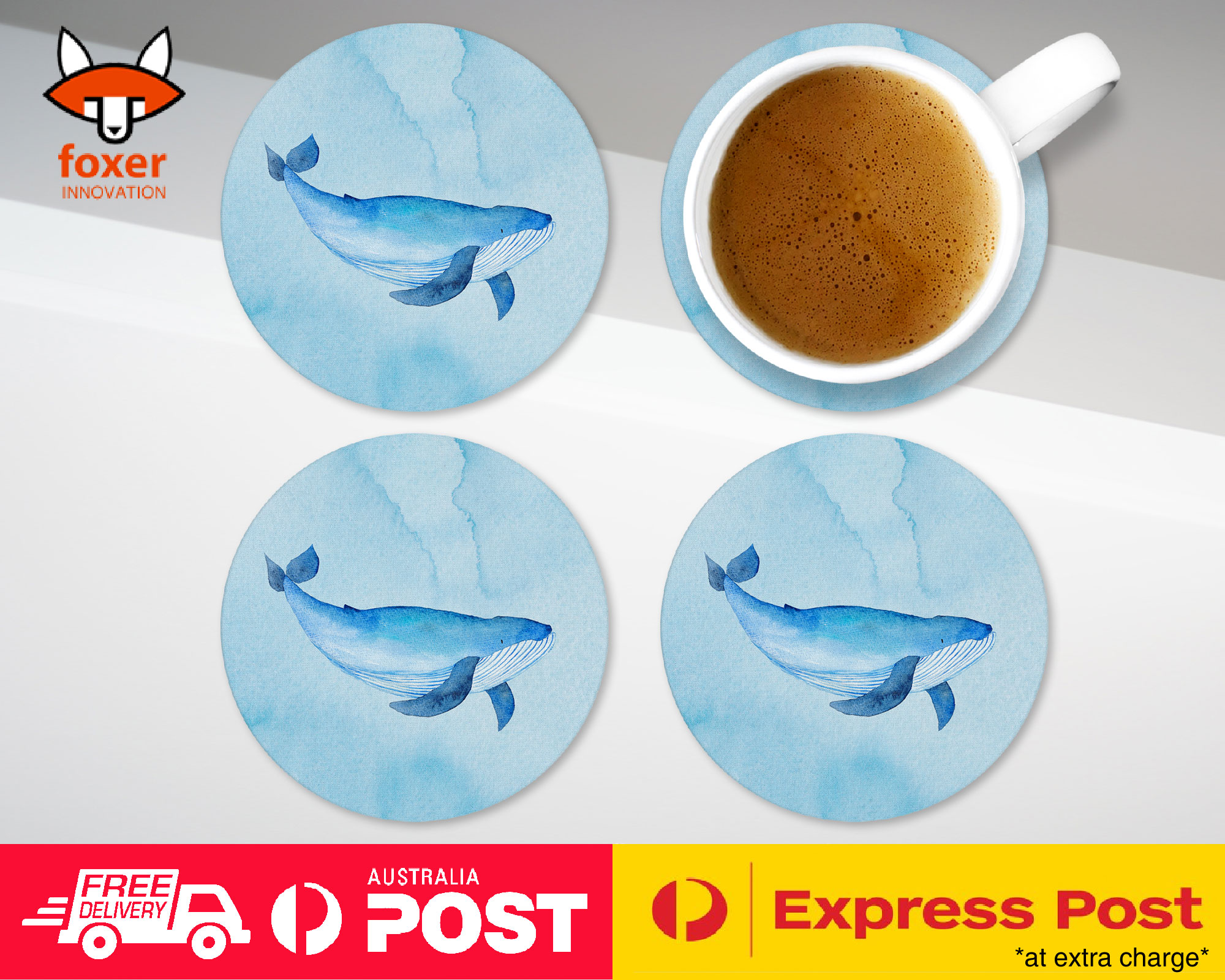 COASTER COFFEE DRINKING MAT|WATERCOLOR WHALE