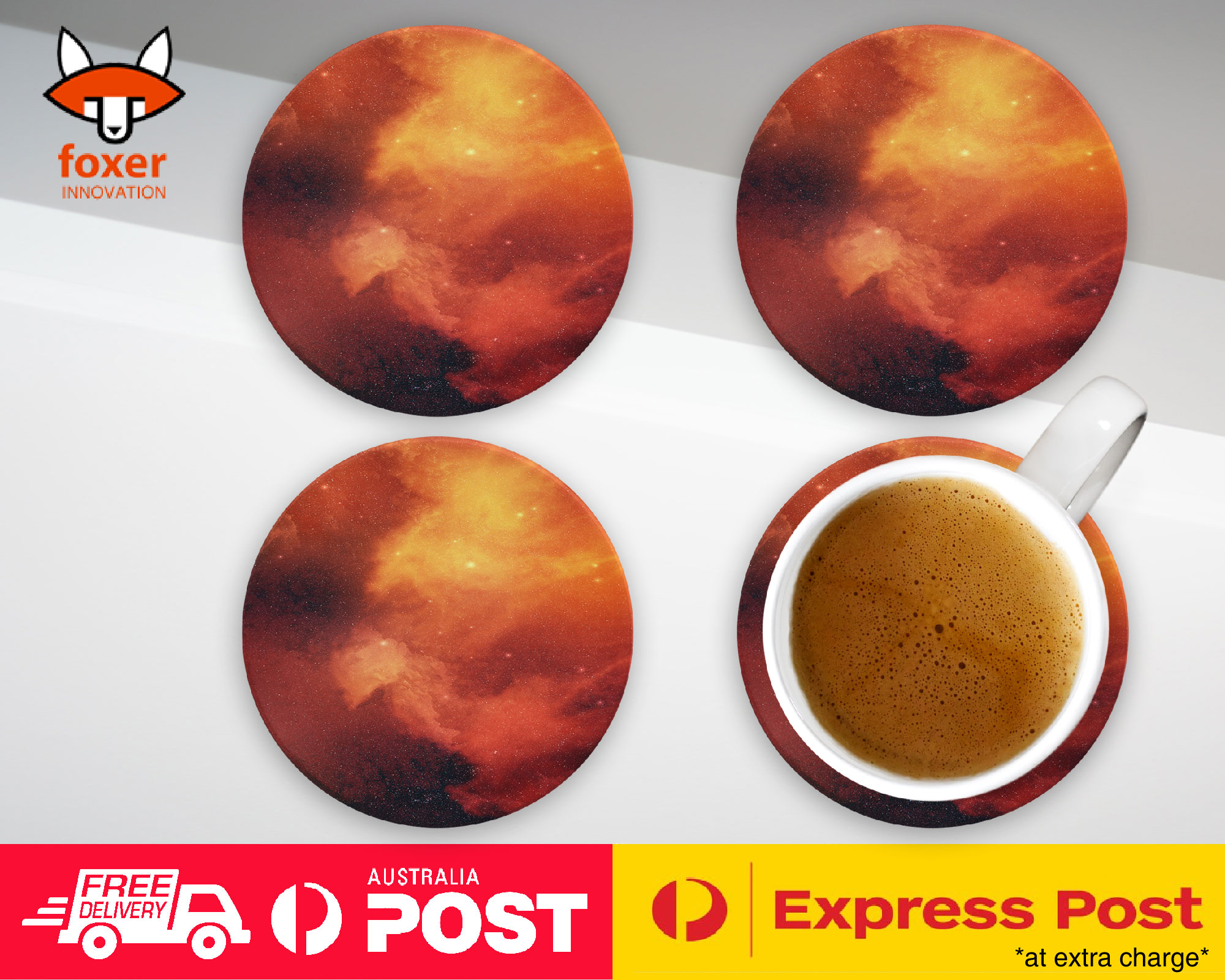 COASTER COFFEE DRINKING MAT|RED NEBULA SPACE GALAXY UNIVERSE