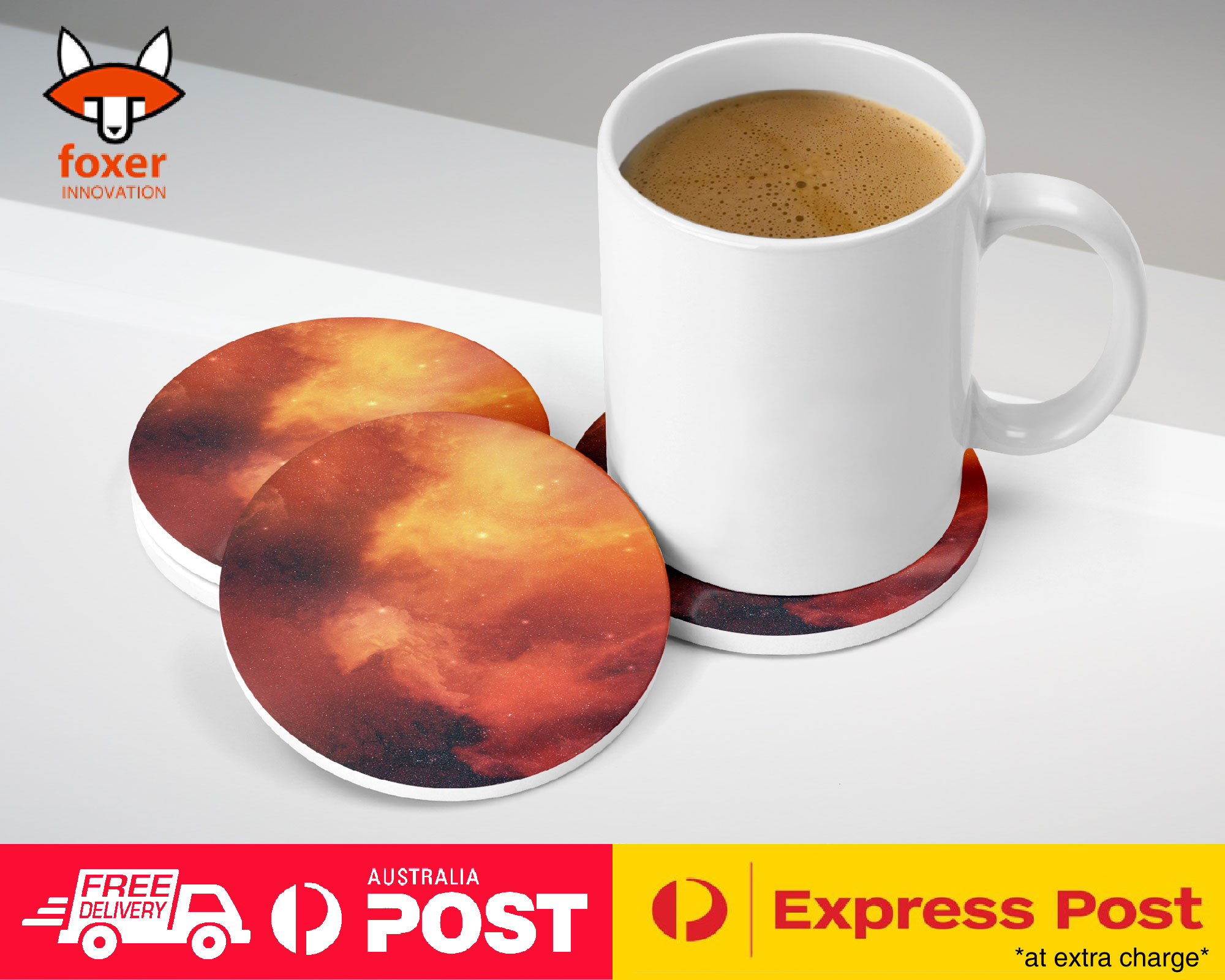 COASTER COFFEE DRINKING MAT|RED NEBULA SPACE GALAXY UNIVERSE