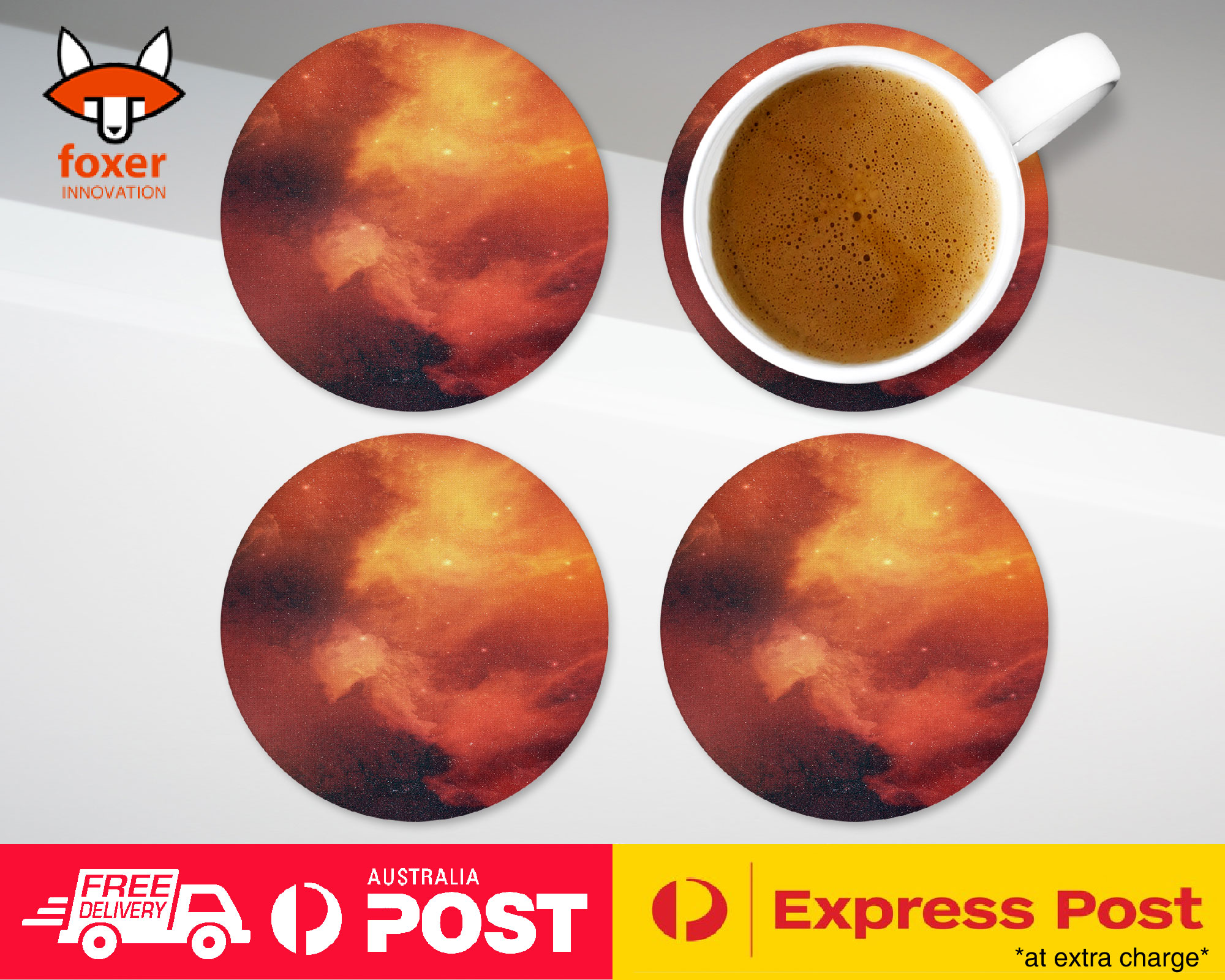 COASTER COFFEE DRINKING MAT|RED NEBULA SPACE GALAXY UNIVERSE