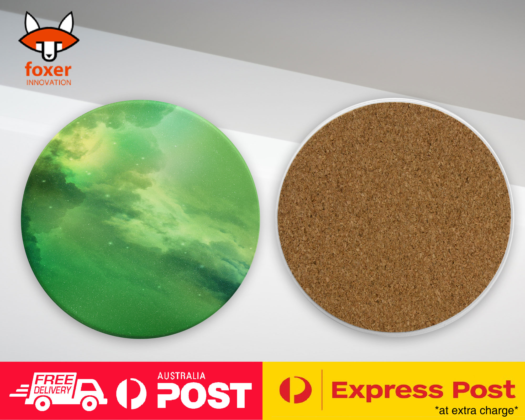 COASTER COFFEE DRINKING MAT|GREEN NEBULA SPACE GALAXY