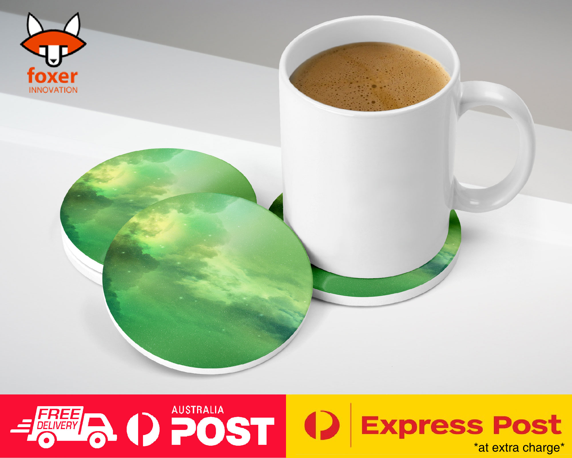 COASTER COFFEE DRINKING MAT|GREEN NEBULA SPACE GALAXY