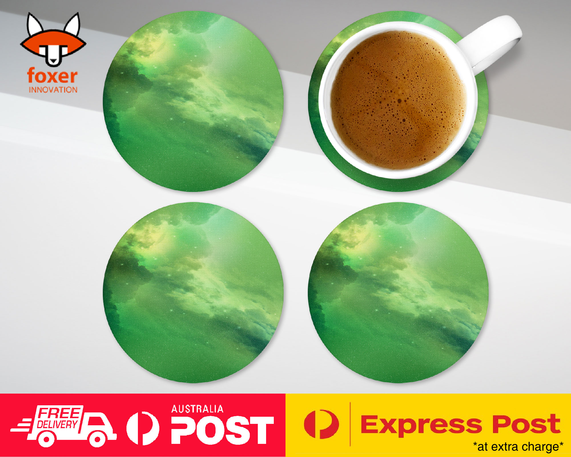 COASTER COFFEE DRINKING MAT|GREEN NEBULA SPACE GALAXY
