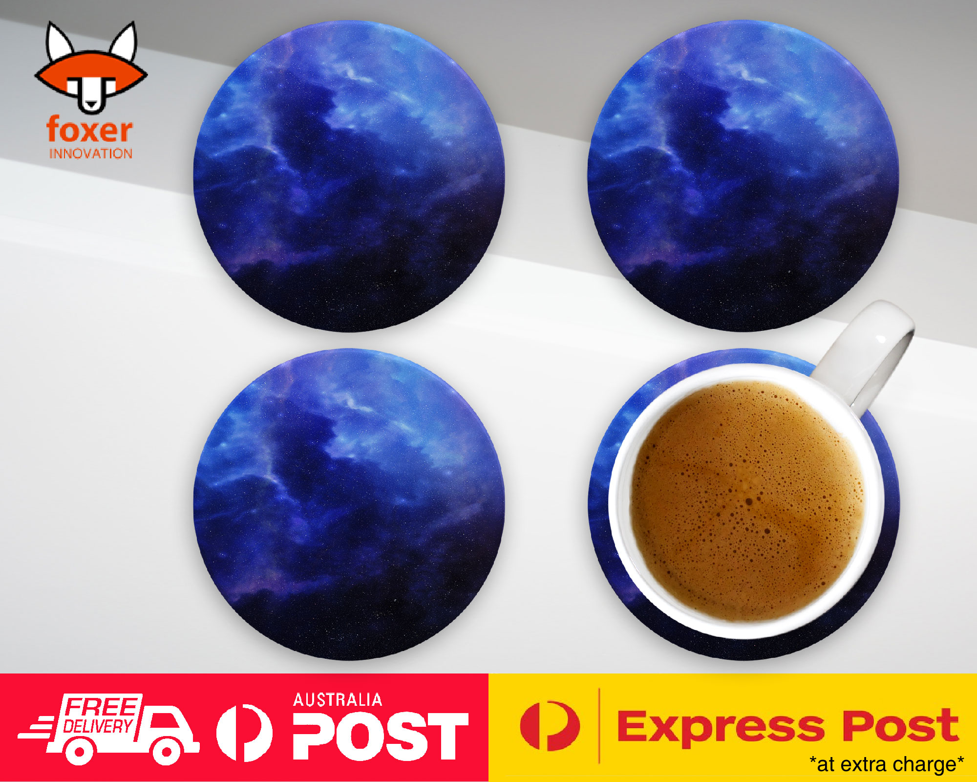 COASTER COFFEE DRINKING MAT|BLUE NEBULA SPACE GALAXY