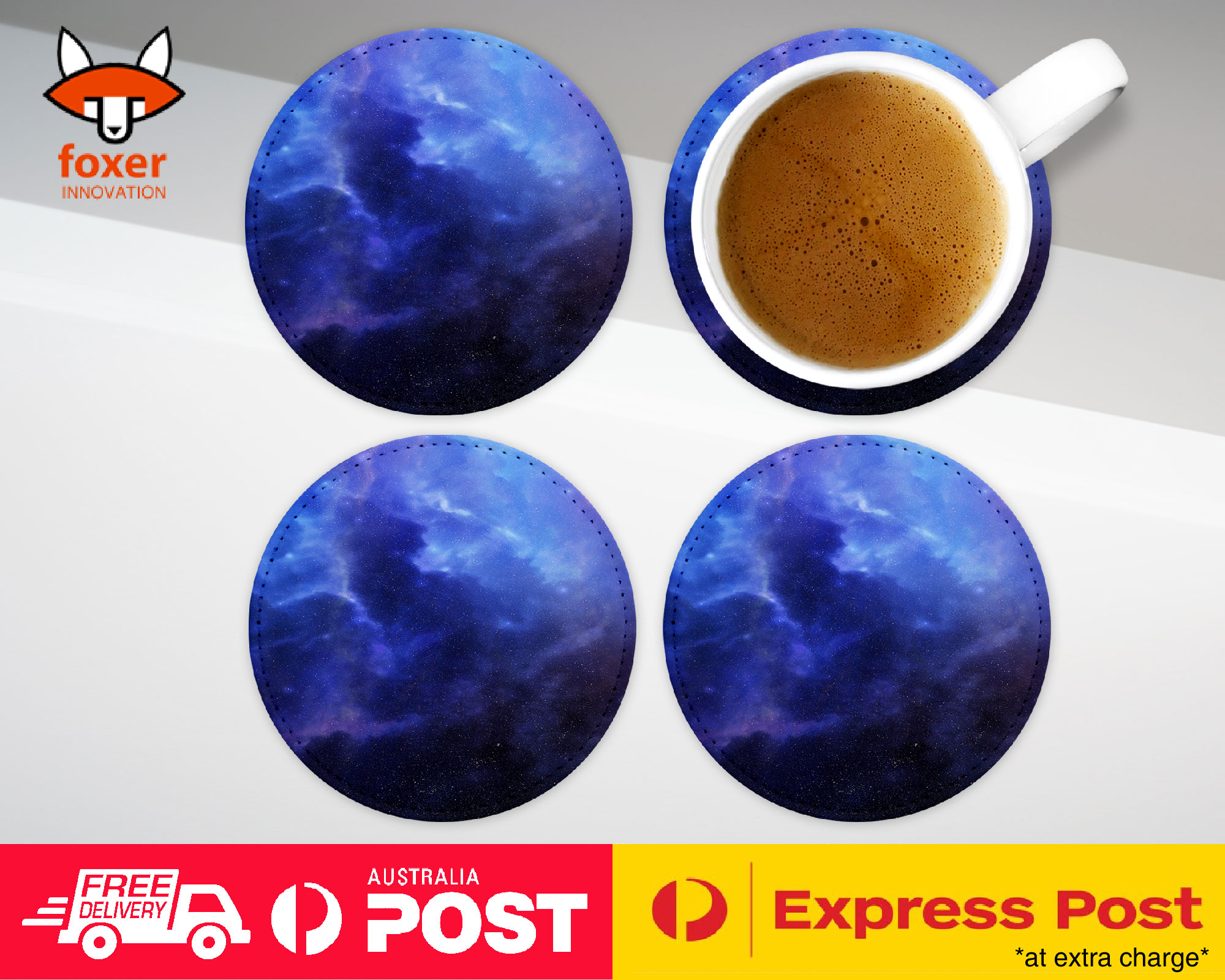 COASTER COFFEE DRINKING MAT|BLUE NEBULA SPACE GALAXY