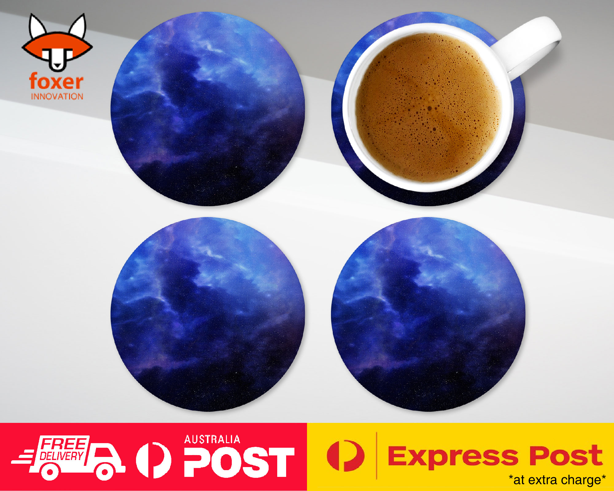 COASTER COFFEE DRINKING MAT|BLUE NEBULA SPACE GALAXY