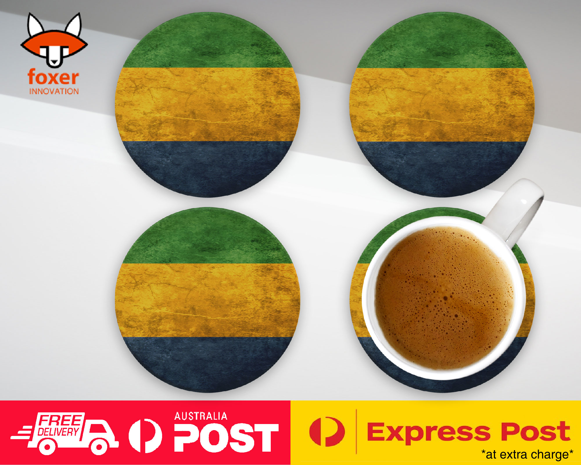 COASTER COFFEE DRINKING MAT|GABON COUNTRY FLAG 53