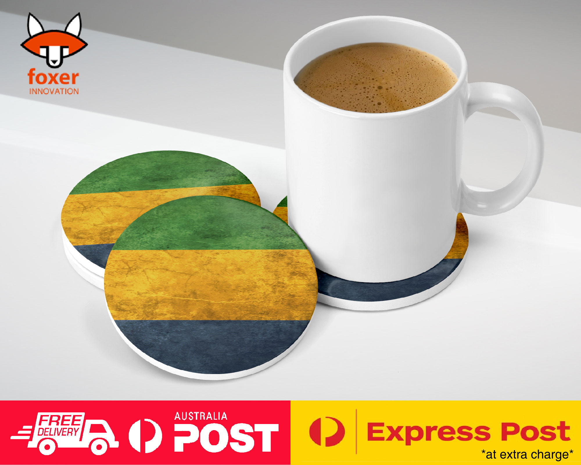 COASTER COFFEE DRINKING MAT|GABON COUNTRY FLAG 53