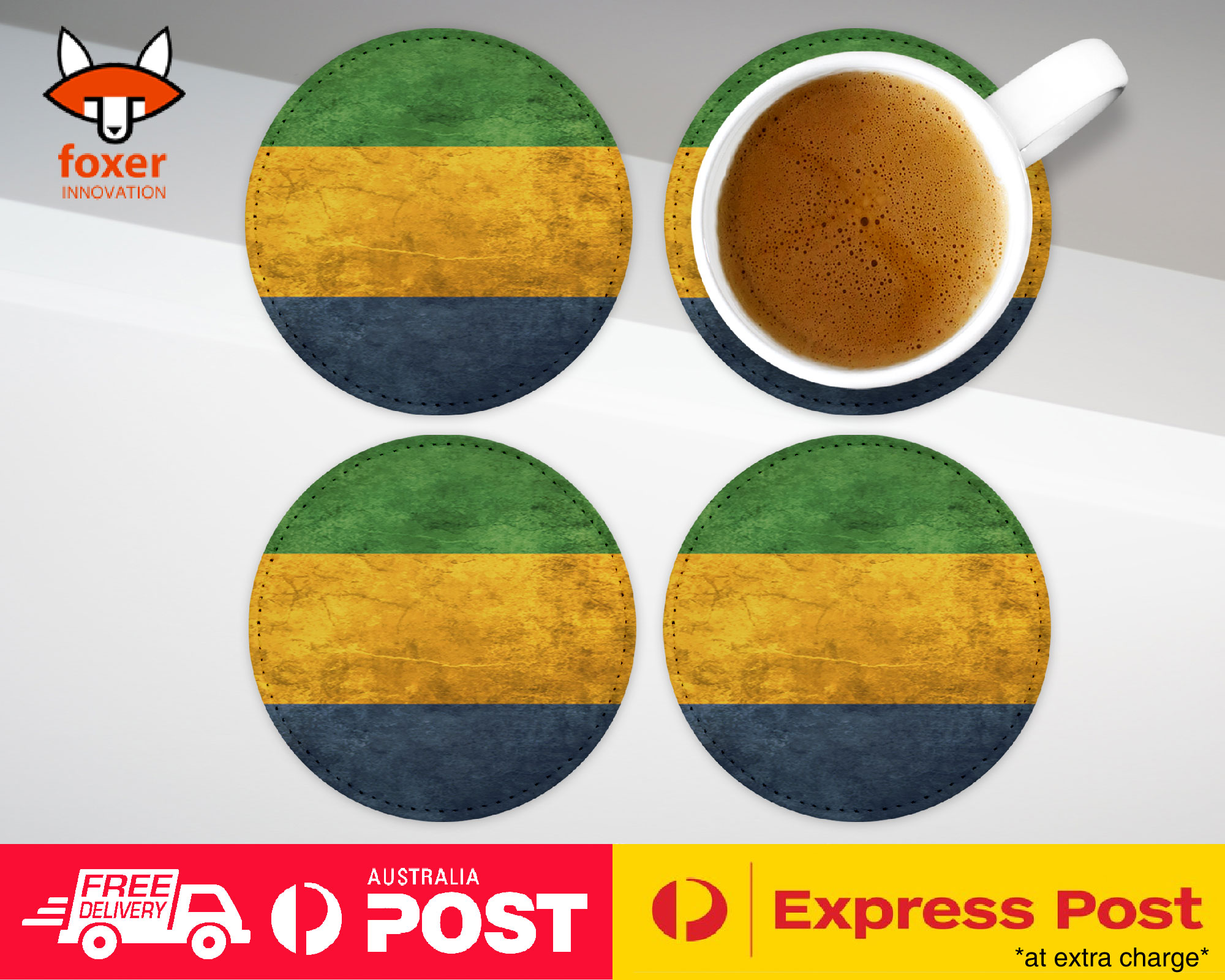 COASTER COFFEE DRINKING MAT|GABON COUNTRY FLAG 53