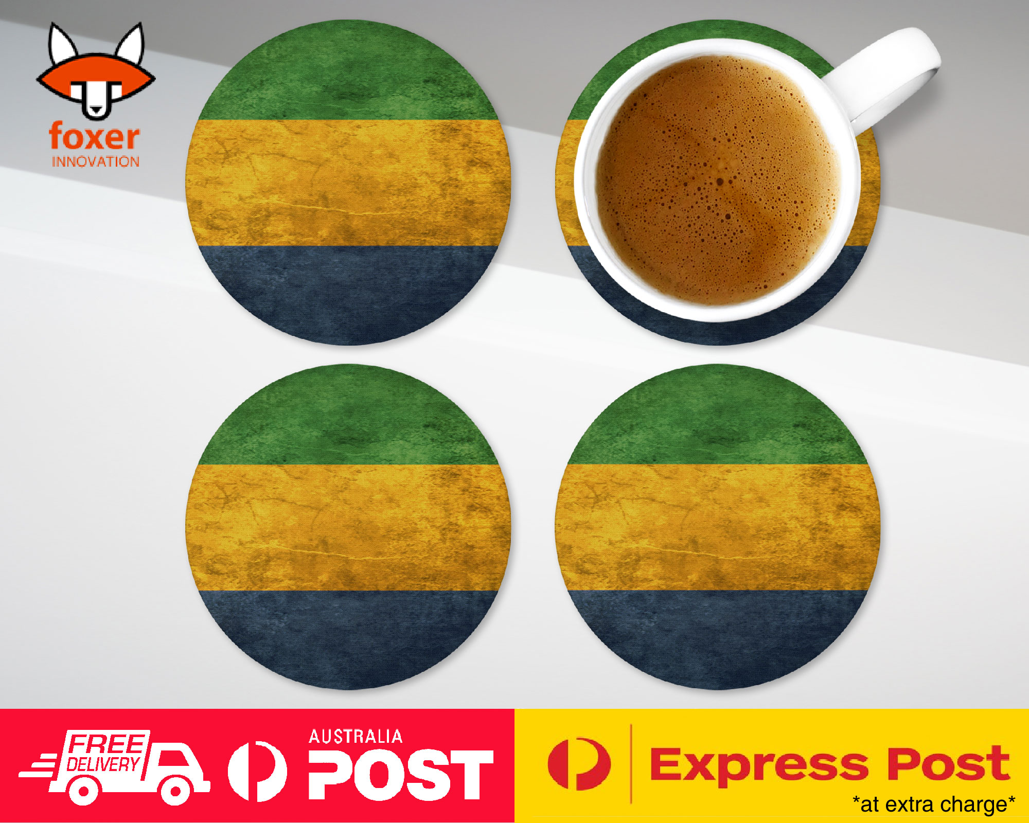 COASTER COFFEE DRINKING MAT|GABON COUNTRY FLAG 53