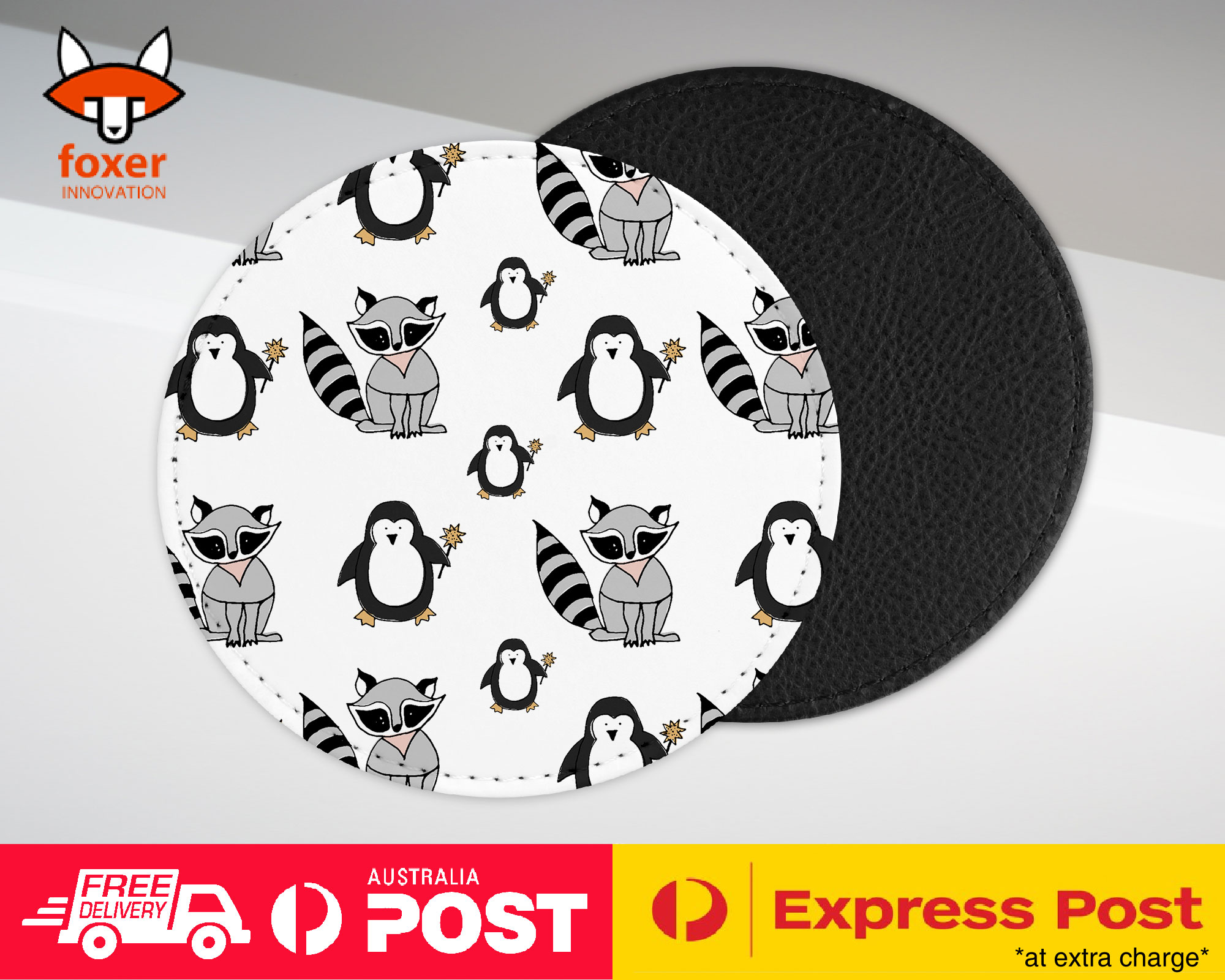 COASTER COFFEE DRINKING MAT|CUTE RACOON AND PENGUIN PATTERN