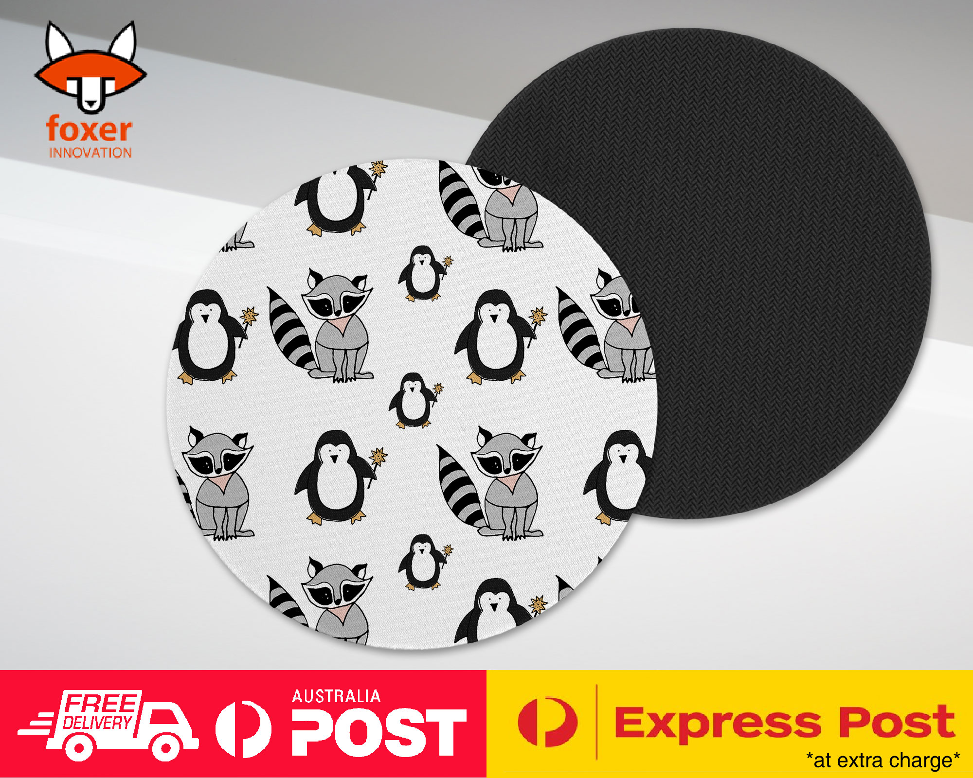 COASTER COFFEE DRINKING MAT|CUTE RACOON AND PENGUIN PATTERN