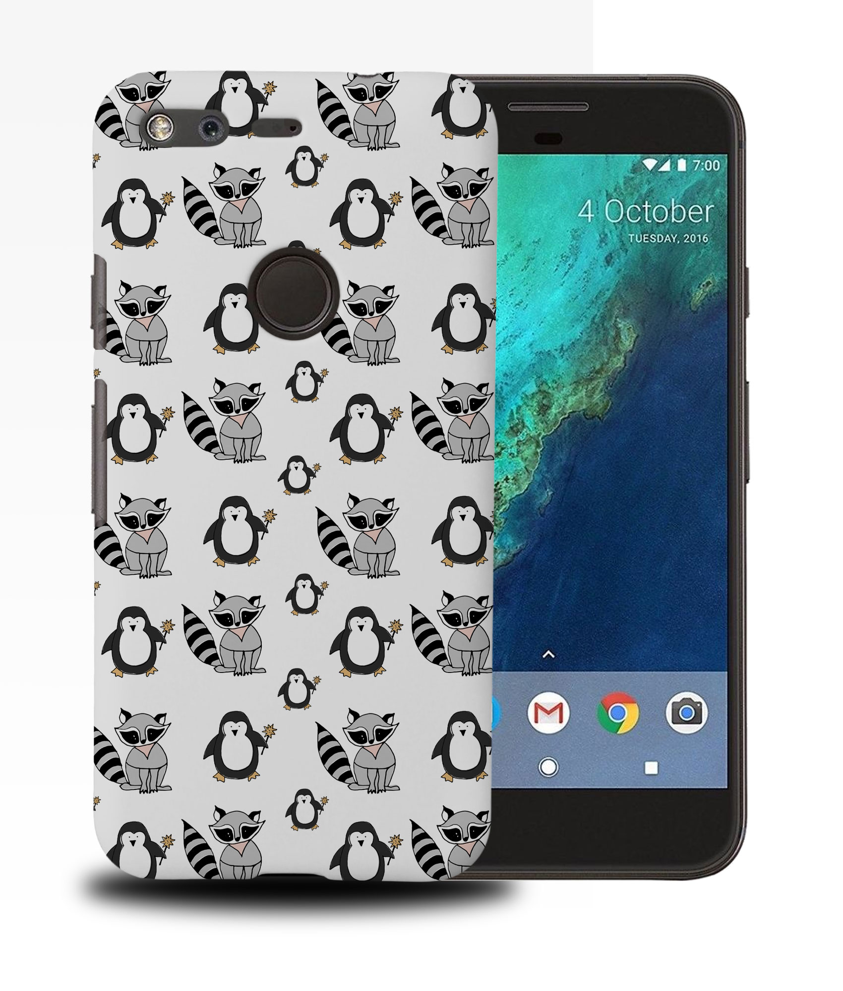CASE COVER FOR GOOGLE PIXEL|CUTE RACOON AND PENGUIN PATTERN - 第 11/11 張圖片