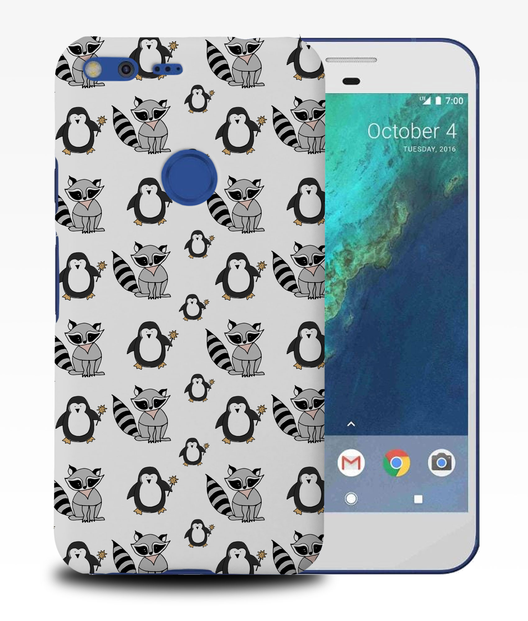 CASE COVER FOR GOOGLE PIXEL|CUTE RACOON AND PENGUIN PATTERN - 第 10/11 張圖片