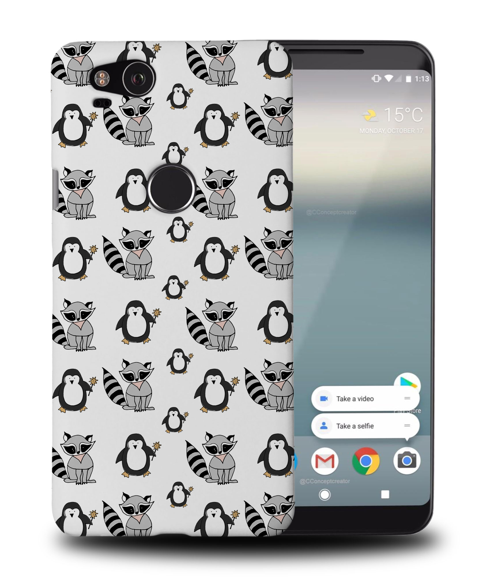 CASE COVER FOR GOOGLE PIXEL|CUTE RACOON AND PENGUIN PATTERN - 第 9/11 張圖片
