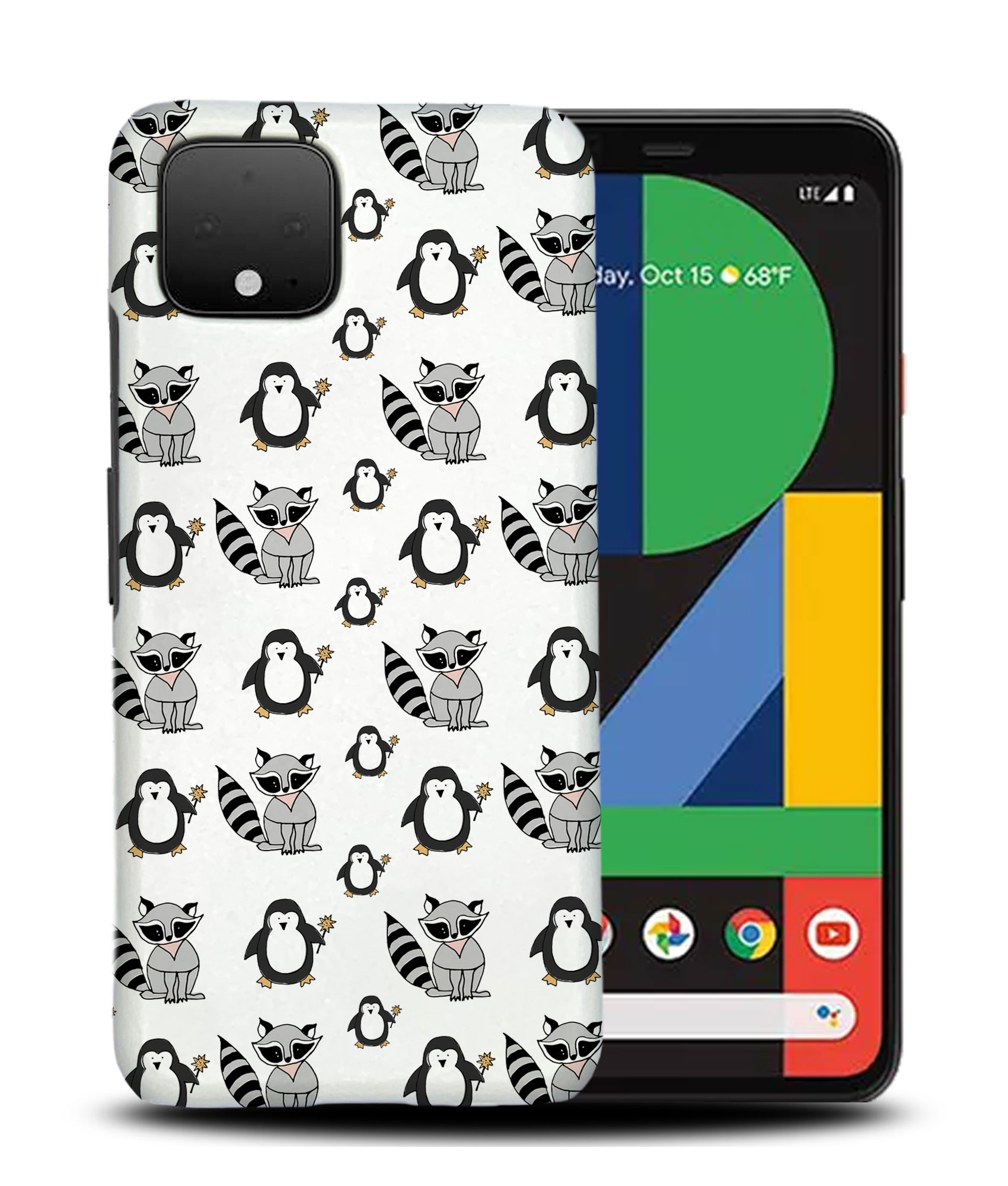 CASE COVER FOR GOOGLE PIXEL|CUTE RACOON AND PENGUIN PATTERN - 第 5/11 張圖片