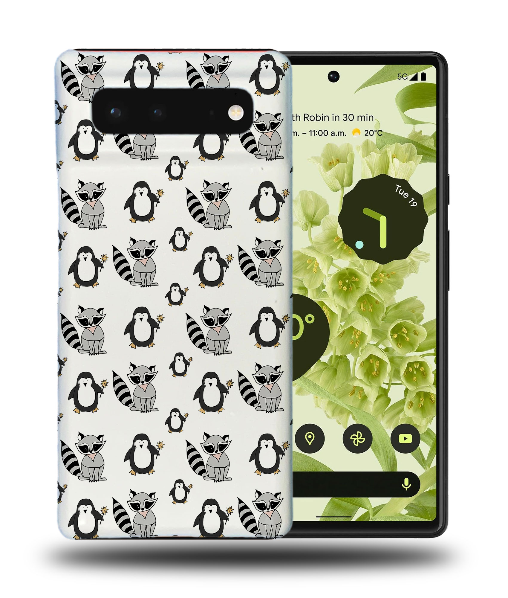 CASE COVER FOR GOOGLE PIXEL|CUTE RACOON AND PENGUIN PATTERN - 第 3/11 張圖片