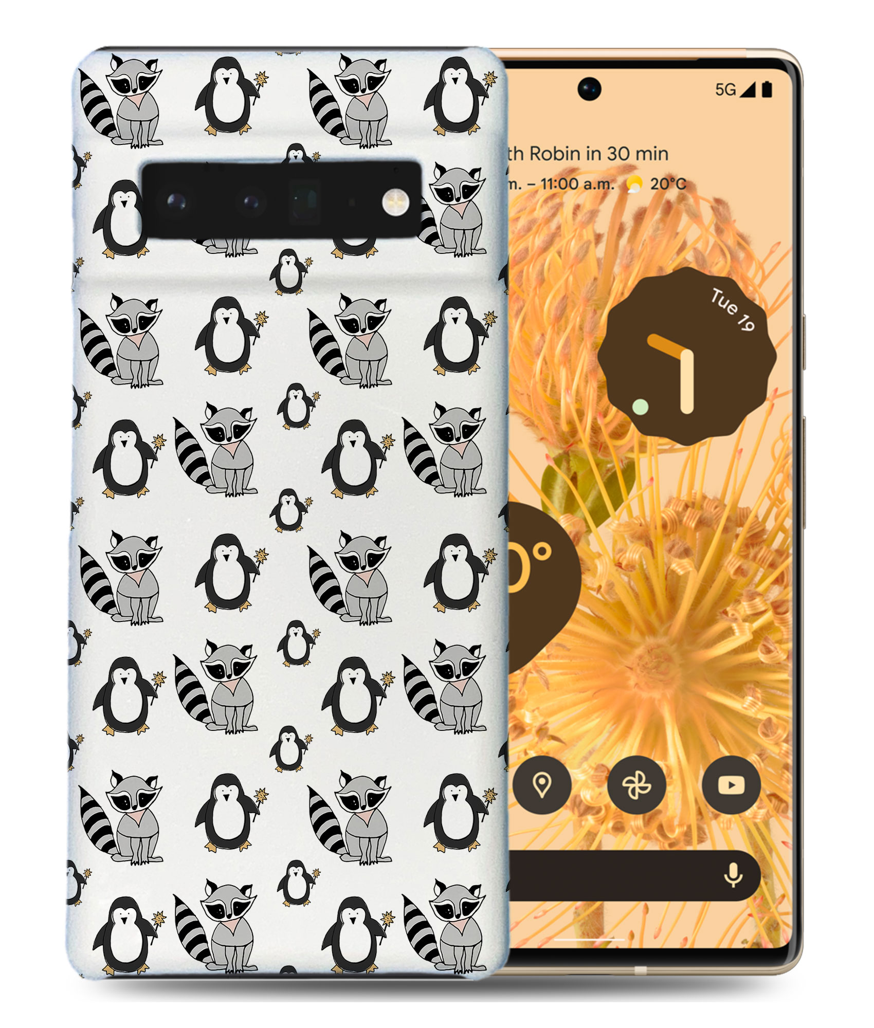 CASE COVER FOR GOOGLE PIXEL|CUTE RACOON AND PENGUIN PATTERN - 第 2/11 張圖片