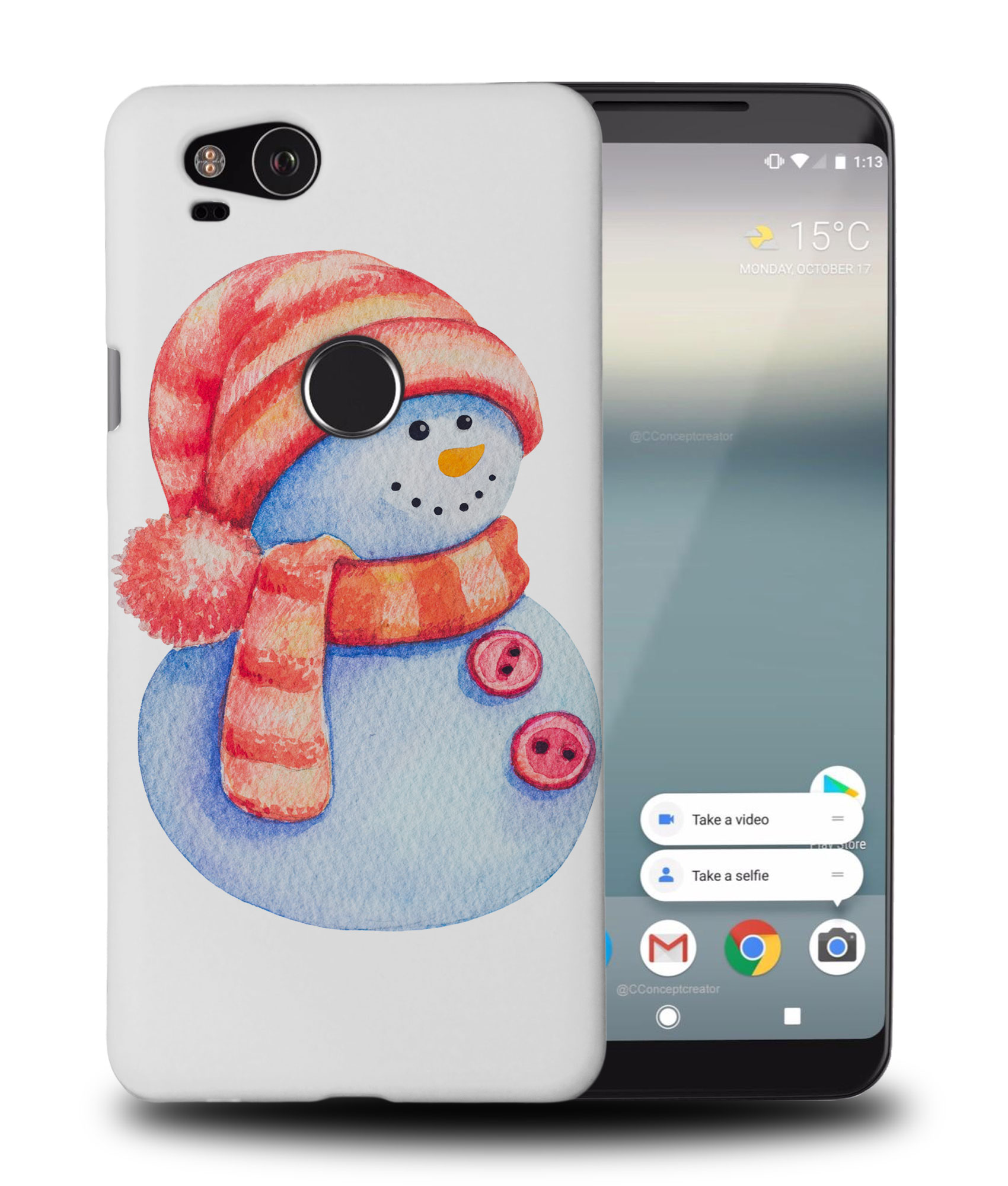 CASE COVER FOR GOOGLE PIXEL|WATERCOLOR CHRISTMAS SNOWMAN #1 - Picture 9 of 11