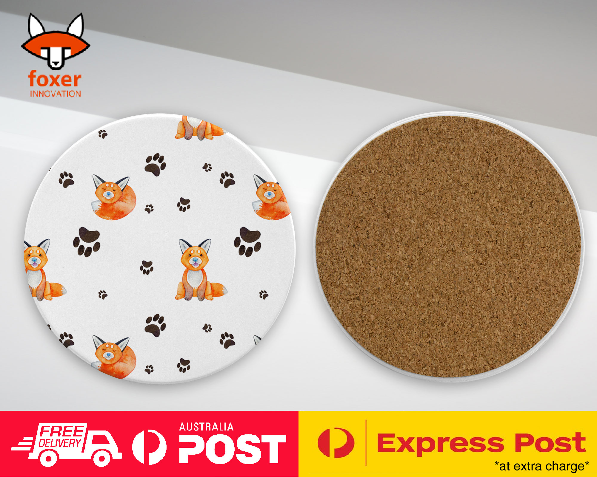 COASTER COFFEE DRINKING MAT|WATERCOLOR FOX AND PAW PATTERN