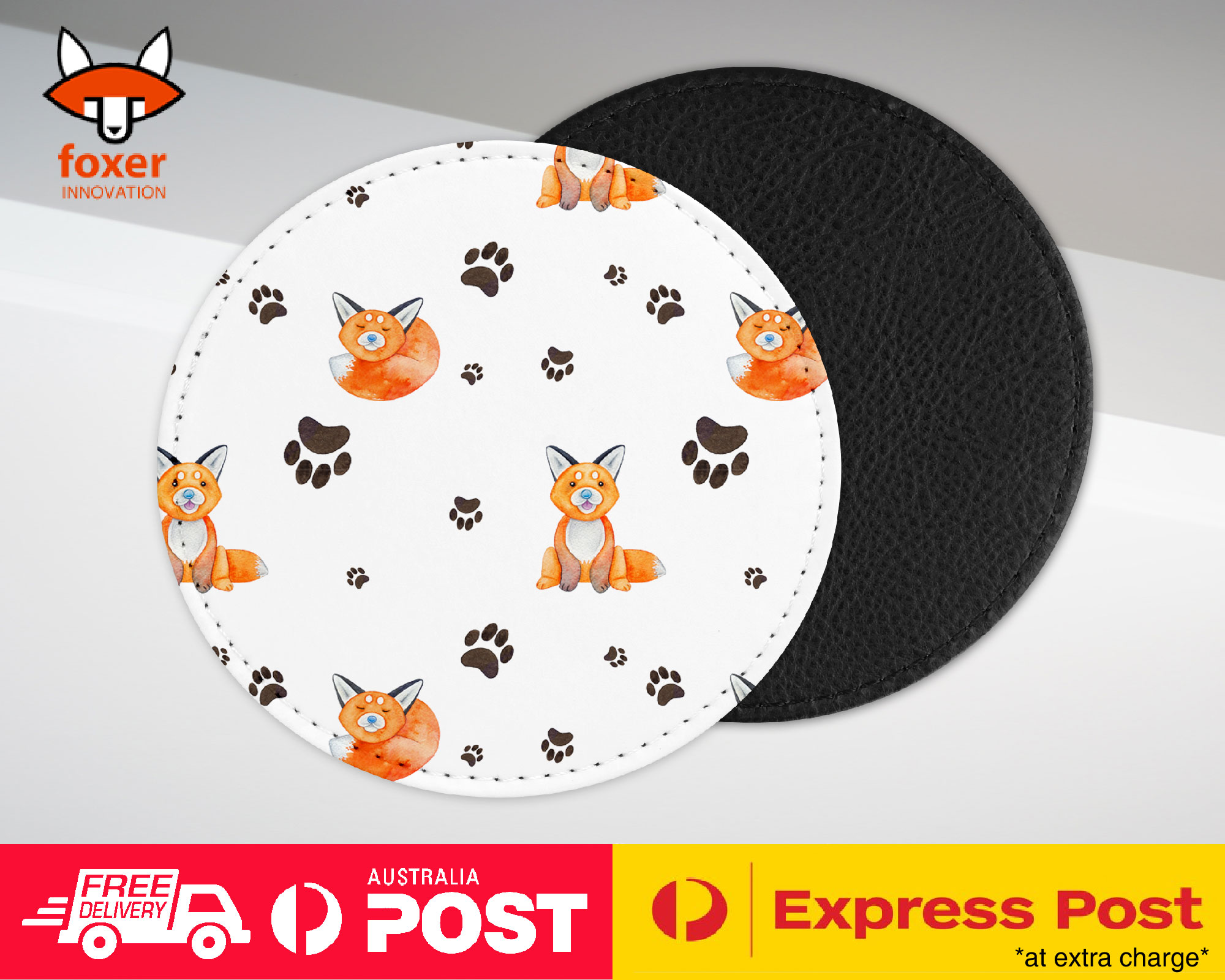 COASTER COFFEE DRINKING MAT|WATERCOLOR FOX AND PAW PATTERN