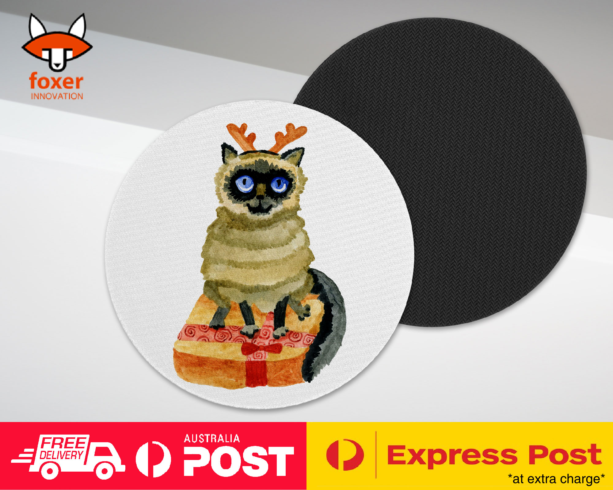 COASTER COFFEE DRINKING MAT|WATERCOLOR XMAS SIAMESE CAT