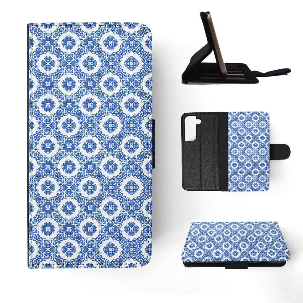 FLIP CASE FOR SAMSUNG GALAXY|BLUE MEDITERRANEAN PATTERN #5 - Picture 46 of 120