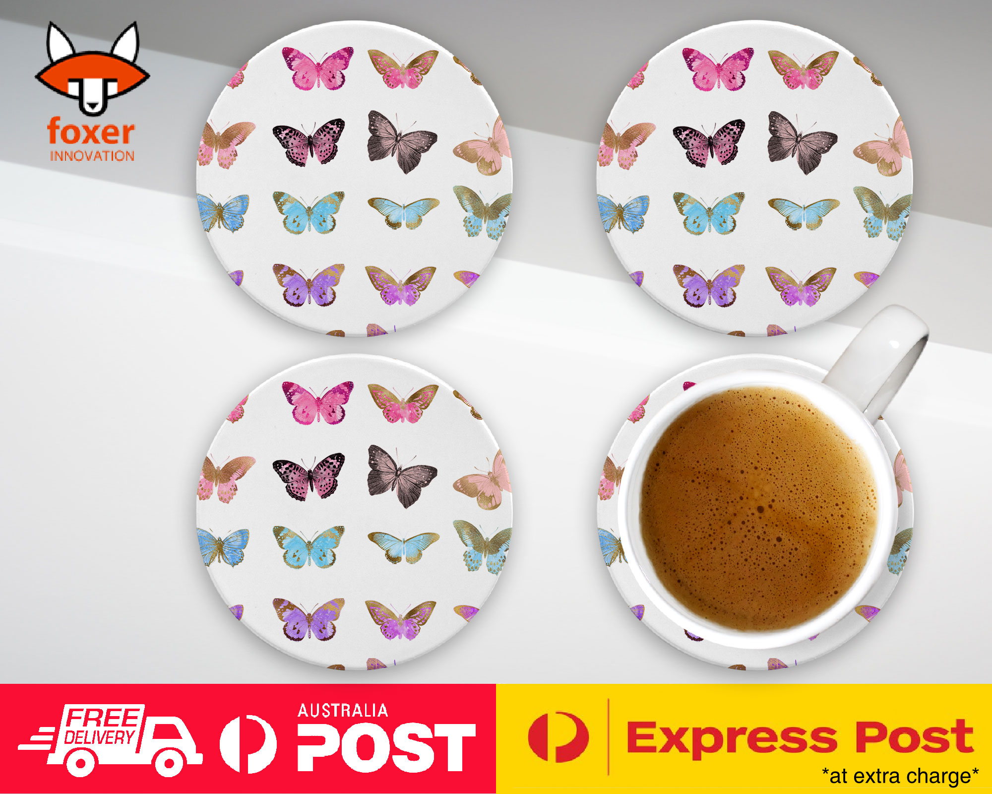 COASTER COFFEE DRINKING MAT|WATERCOLOR PAINT BUTTERFLY